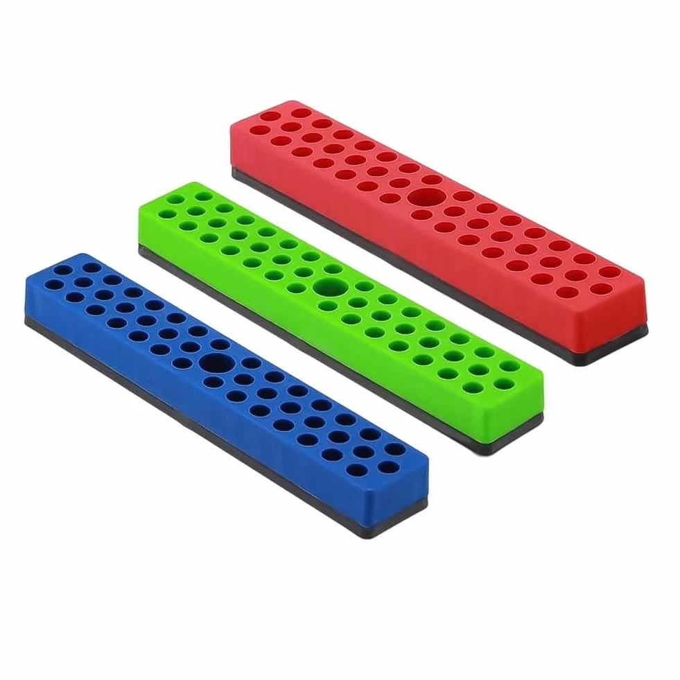 Eawfgtuw Organizer per punte esagonali con base magnetica per punte da cacciavite da 1/4", 43 fori, in polipropilene resistente (verde)