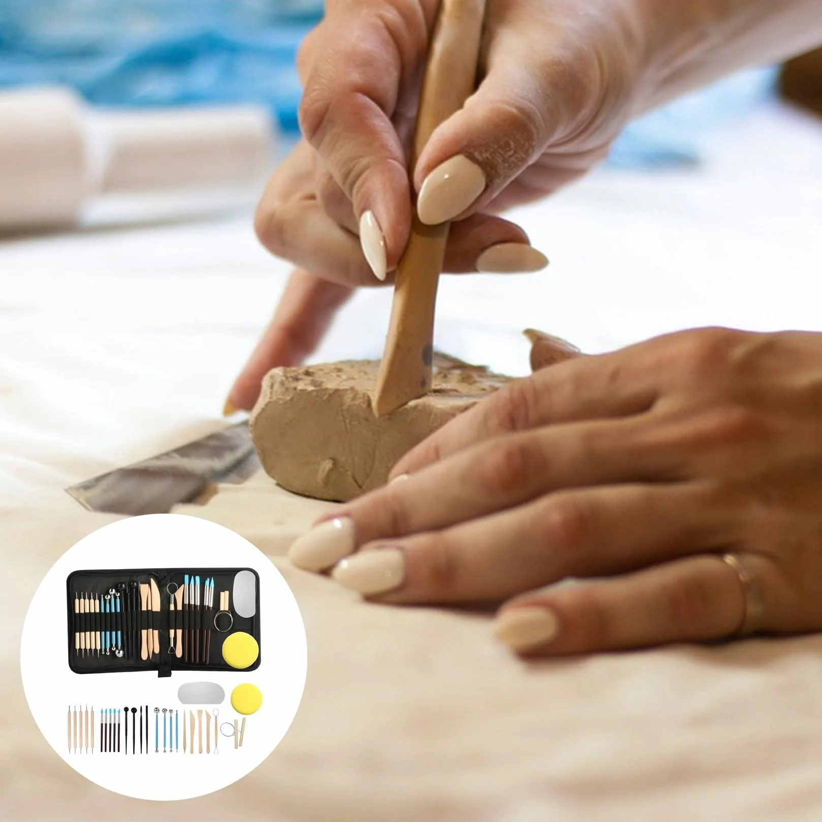 27 Pz Strumenti per Modellare Argilla, Kit Attrezzi da Lavoro, Set di Strumenti per Ceramica e Modellismo, Outils Poterie, Accessori per Artisti e Principianti, con Borsa per Riporre