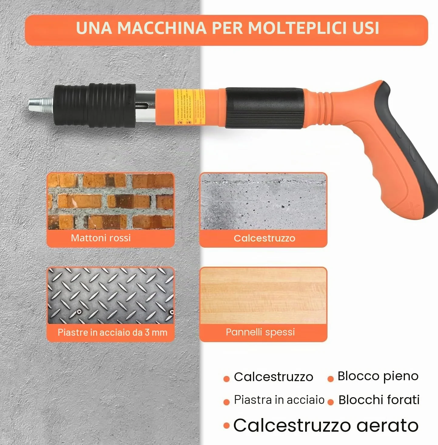 Pistola per Chiodi in Cemento, Chiodatrice per Cemento, Pistola per Chiodi Manuale, 5 Velocità Pistole Pneumatiche per Acciaio e Cemento, Pistole per Unghie, Con Guanti e Occhiali, Scatola per