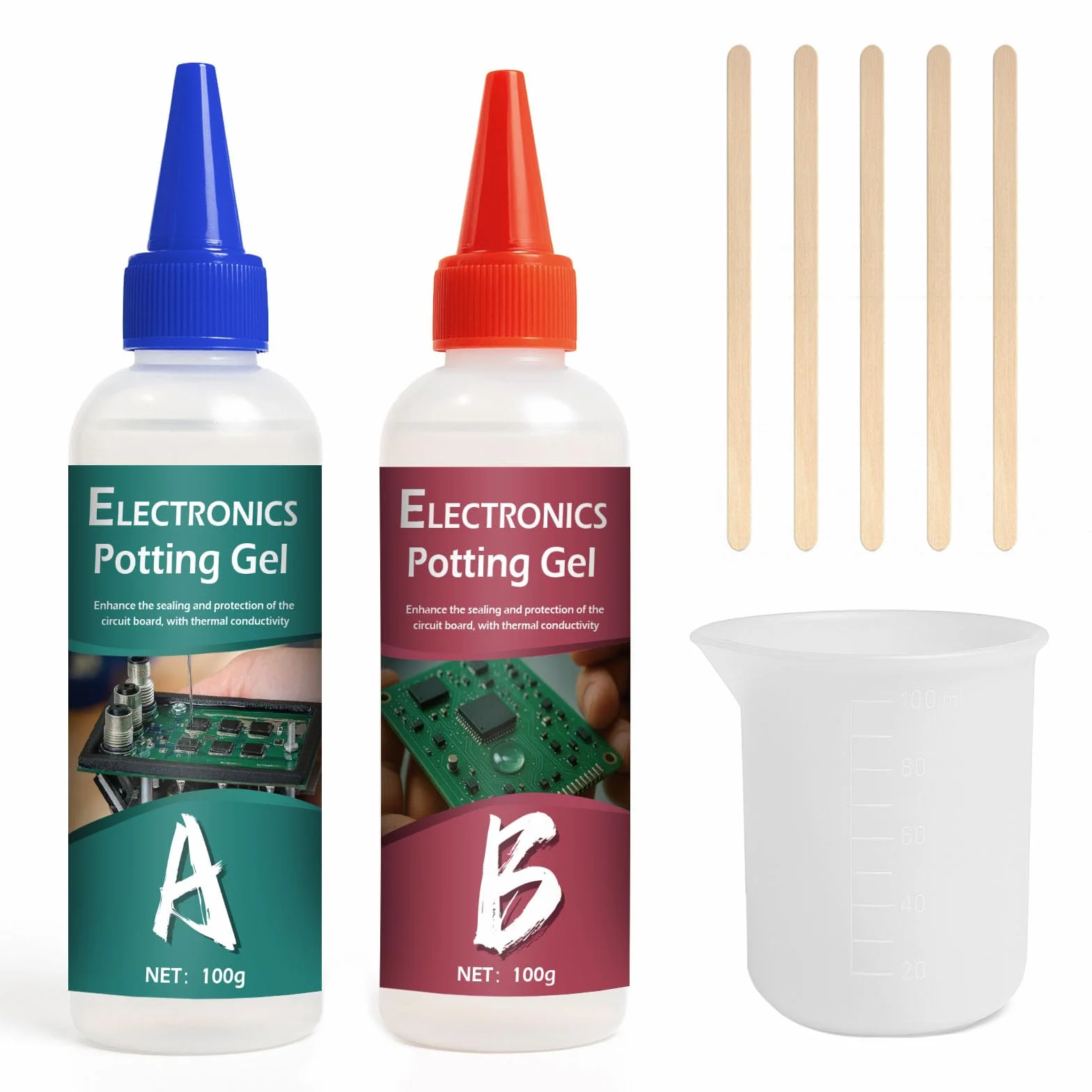 1DFAUL Set di resina per colata elettrica, 2 x 100 ml di pasta elettrocolata conduttiva termica, isolante per elettronica, protegge trasformatori e circuiti stampati da umidità, polvere e vibrazioni