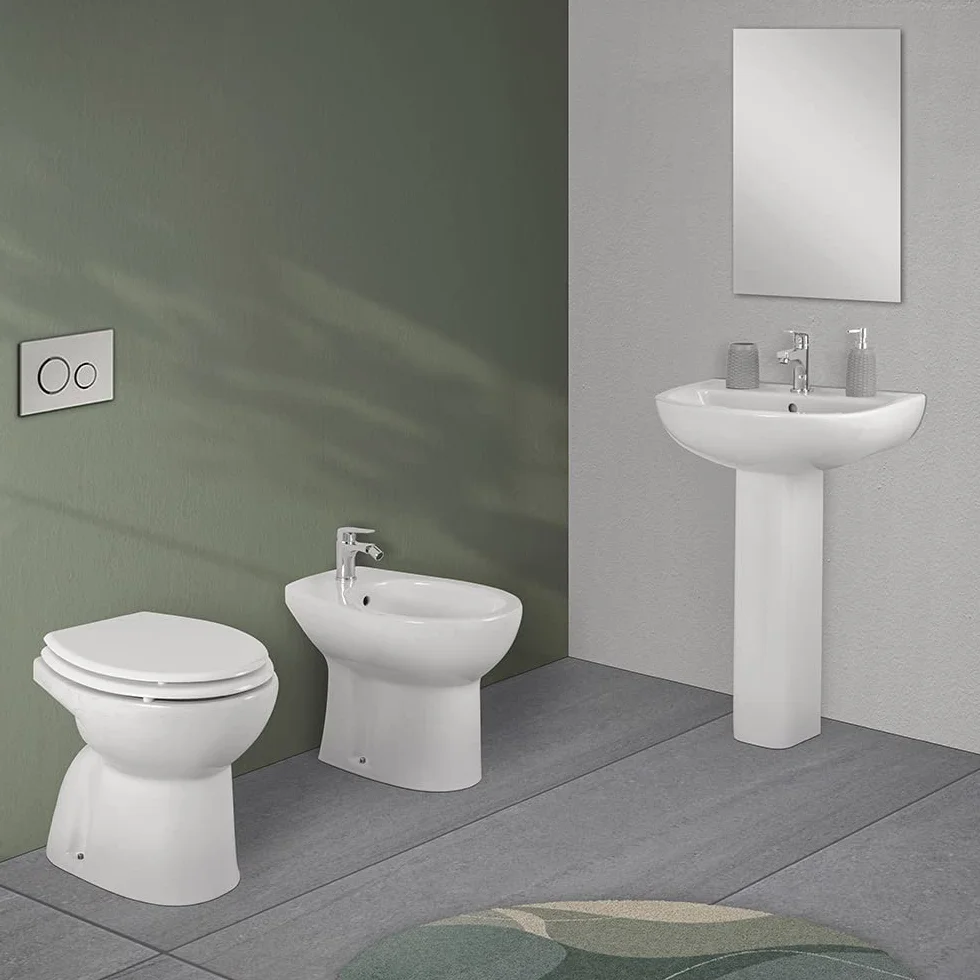 Inbagno Sanitari Bagno in Set, Completo di WC, copriwater, Bidet e lavabo 65 cm con Colonna