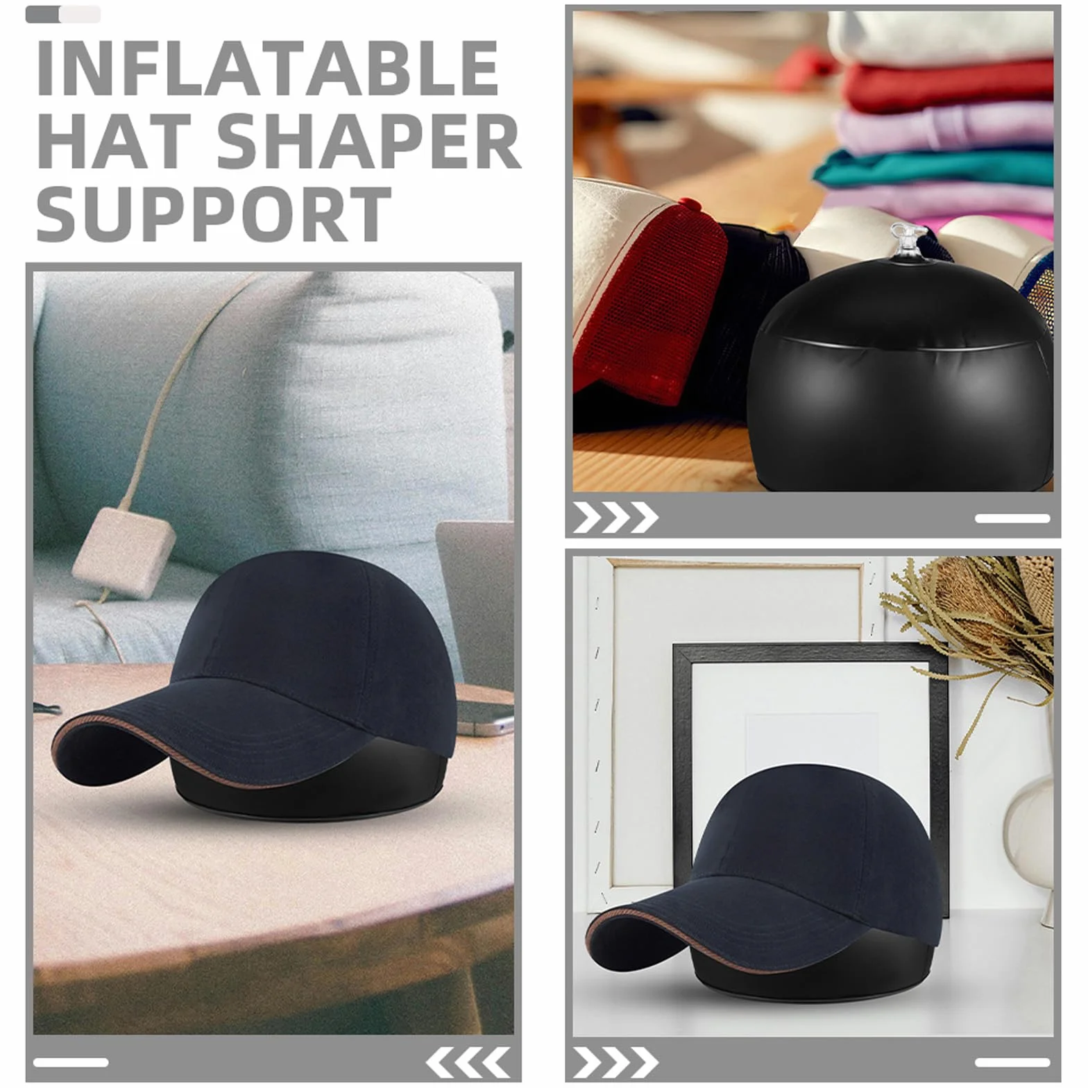 Healvian 2 Pezzi Sagomatore per Cappellino da Baseball in Pvc Nero, Supporto Gonfiabile per Cappelli