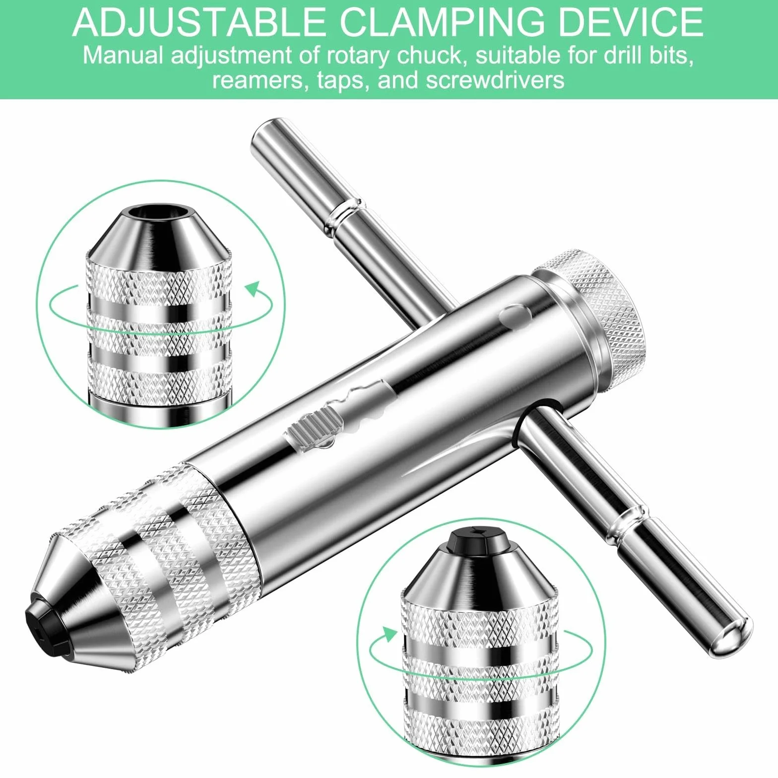 Set di Chiave a Cricchetto, 5 Pezzi Maschi per Filettatura M3/ M4/ M5/ M6/ M8 + 1 Pezzi Giramaschi a T, Filettatrice Manuale Regolabile, Maschi per Filettare con Rivestimento in Titanio