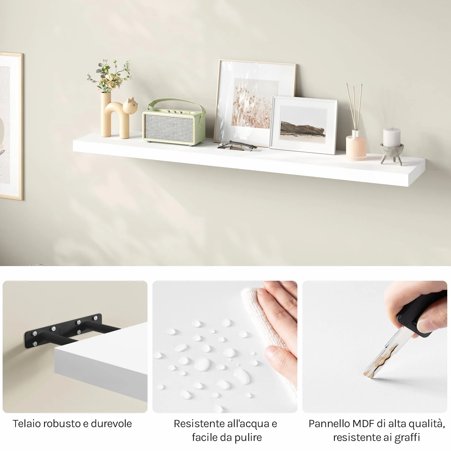 WOLTU Mensola da Muro Rettangolare Scaffale Libreria a Parete Decorazione per Cameretta Ufficio Porta CD/Dvd in Legno Bianco 120cm RG9315ws
