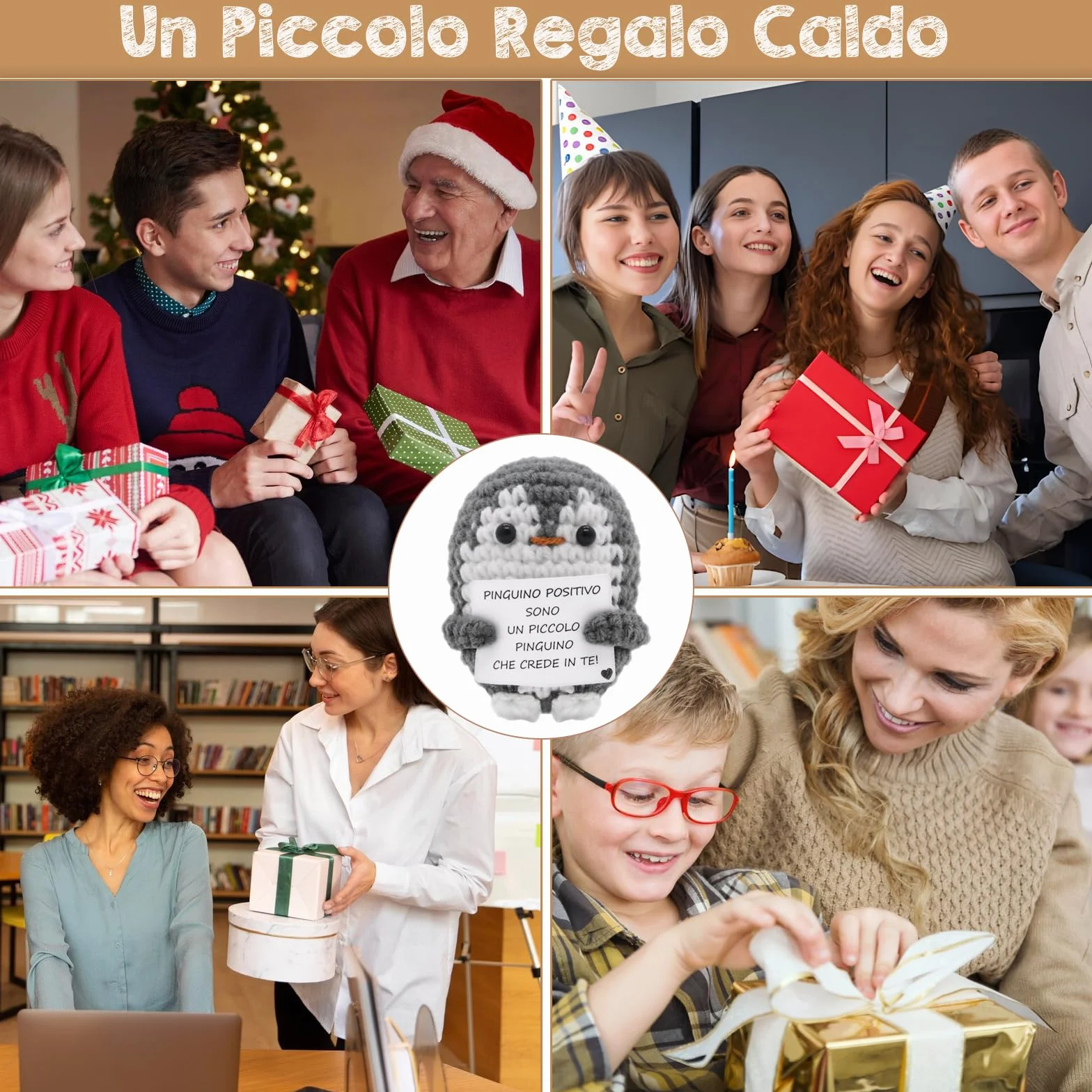 Pinguino Positivo Italiano Mini Divertente Idea Regalo Lavorata a Maglia