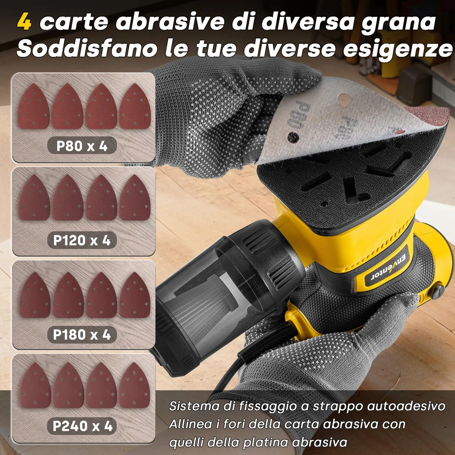 Enventor Levigatrice Mouse 210W 15000RPM Carta Vetrata 16PCS Contenitore Polvere Legno Metallo