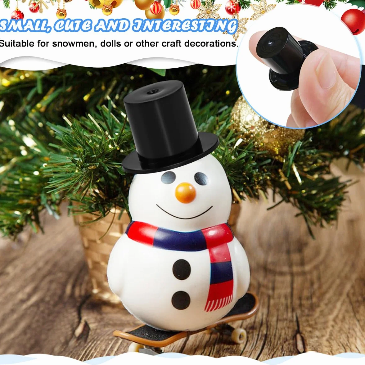 Cappello in Plastica Nero 150 Pezzi LANSKYLAN - Mini Cappellini da Mago, Cilindri in Miniatura per Decorazione Natalizie