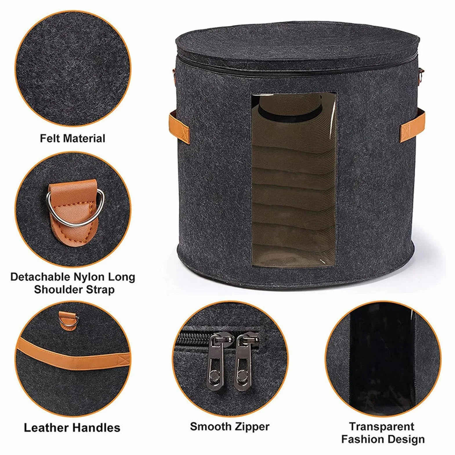 Cappelliera – Organizer pieghevole per cappelli da viaggio, grandi scatole rotonde per cappelli, contenitore portatile per cappelli | Scatola per cappelli da viaggio in feltro con coperchio