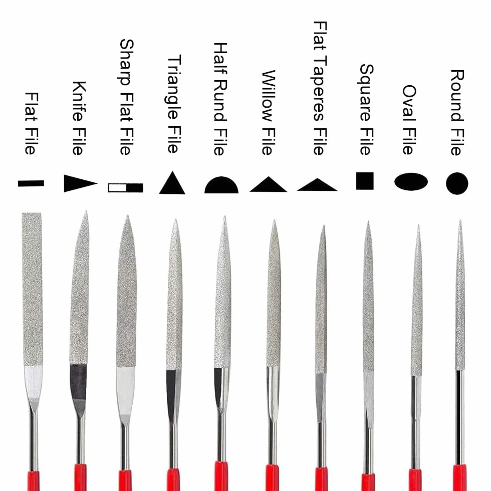 Set di 10 lime ad ago diamantate da 140 mm, mini lime diamantate con varie forme per metallo, vetro, pietra, legno, intaglio di gioielli