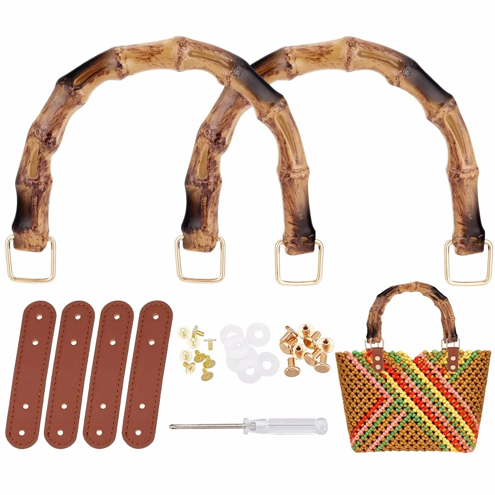 PH PandaHall 2pz Manici per Borse in bambù Maniglie Bamboo per Borse a Forma di U, 16.5x13cm Manici Corti per Borsa Uncinetto Accessori per la Realizzazione di Portafogli Borsette