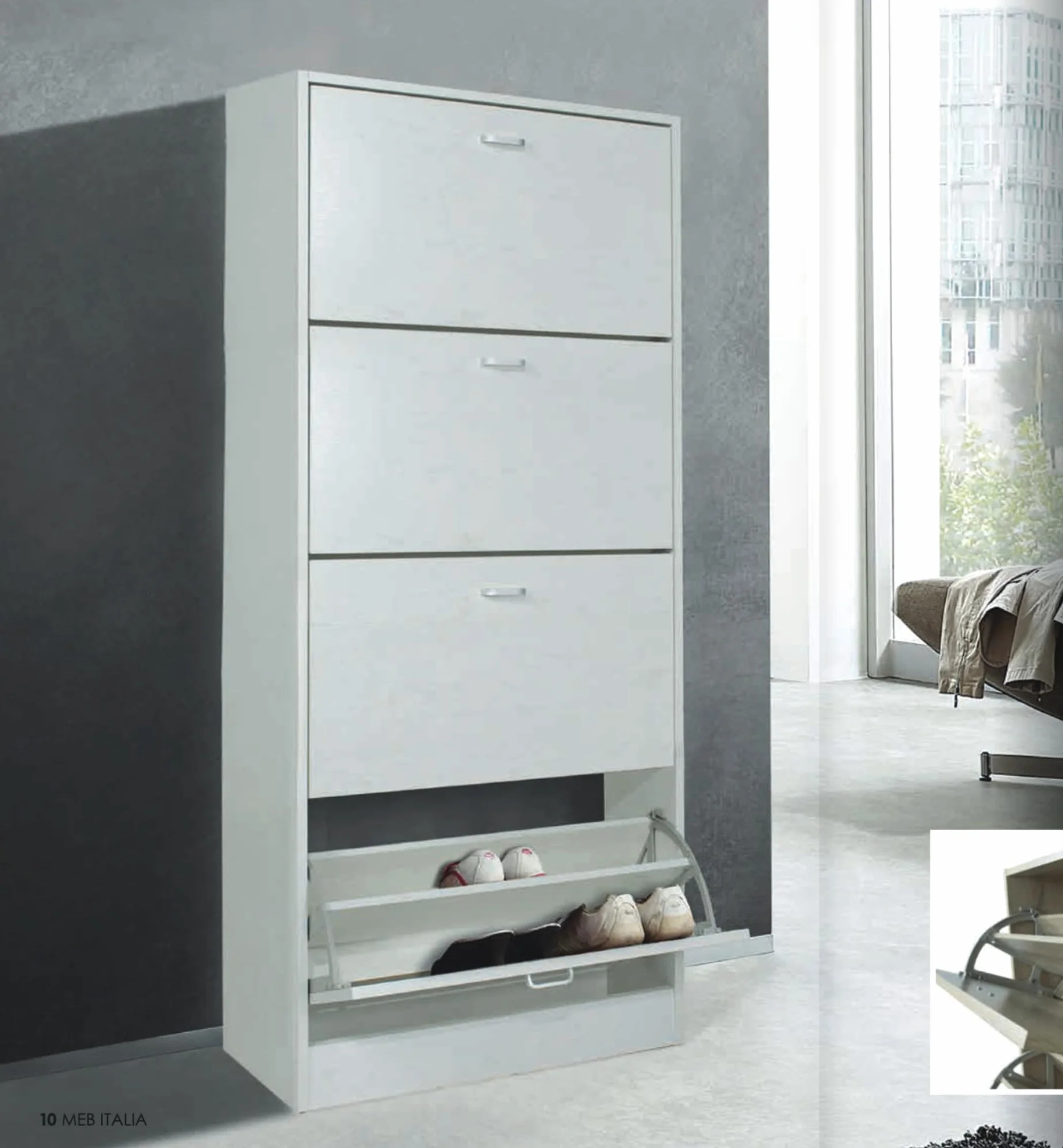 eacommerce Scarpiera in Legno Mobiletto Scaffale Organizer Scarpe Doppio Scomparto Slim (4 Ante - 63x24x150H cm, Bianco Nordico)