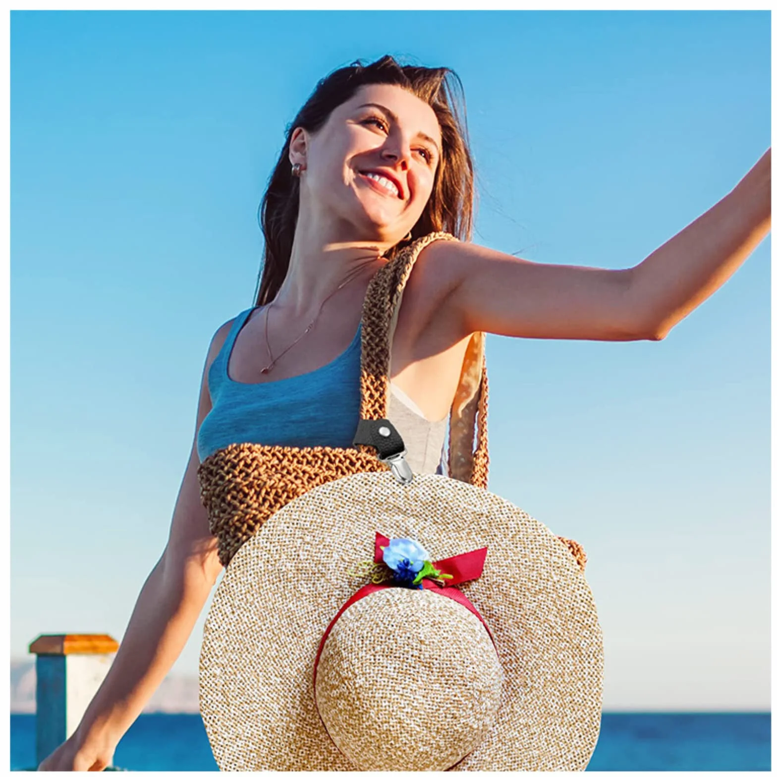 2 Clip per Cappelli da Viaggio in Borsa in Pelle PU, Multifunzione per All'aperto (Marrone+Nero)