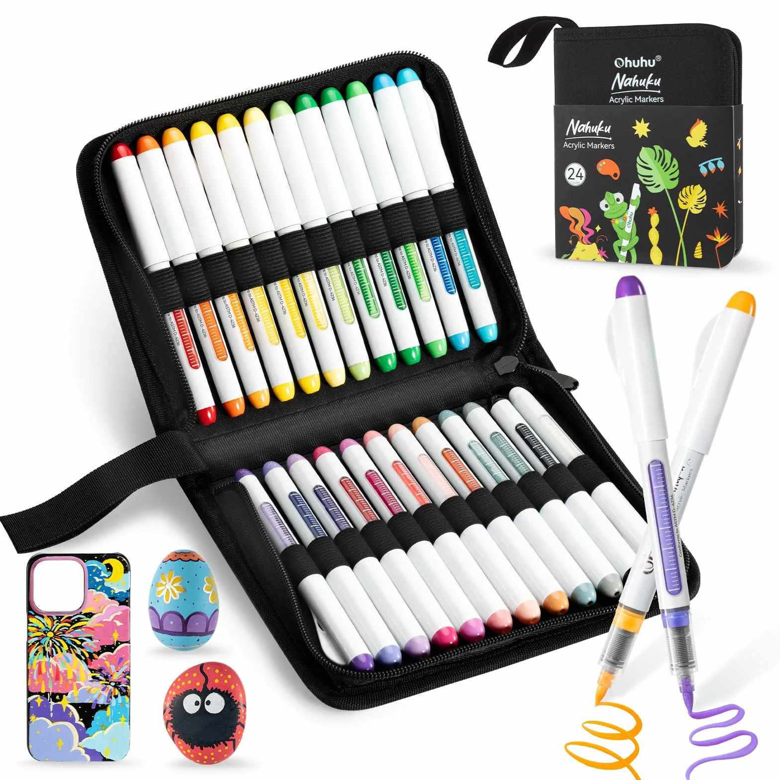 Ohuhu Penne di pittura acrilica 24 colori, 1.5MM punte di pennello marcatori acrilici alta opacità impermeabile resistente alla luce per la pittura rupestre uova di Pasqua legno vetro ceramica tela