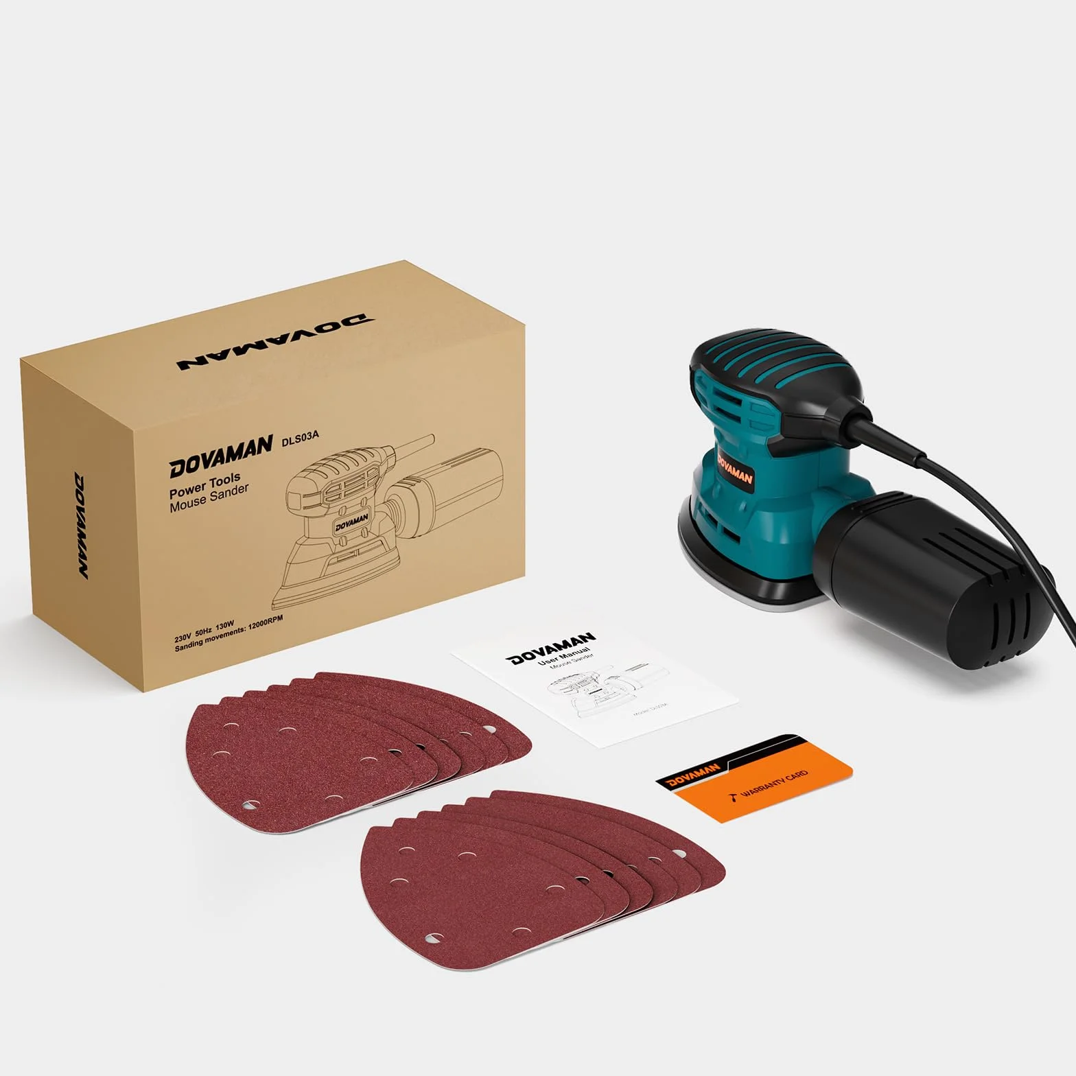 DOVAMAN DLS03A Levigatrice di Precisione 130W 12000RPM Carta Vetrata Adesiva Raccolta Polvere Bassa Vibrazione per Legno Acciaio