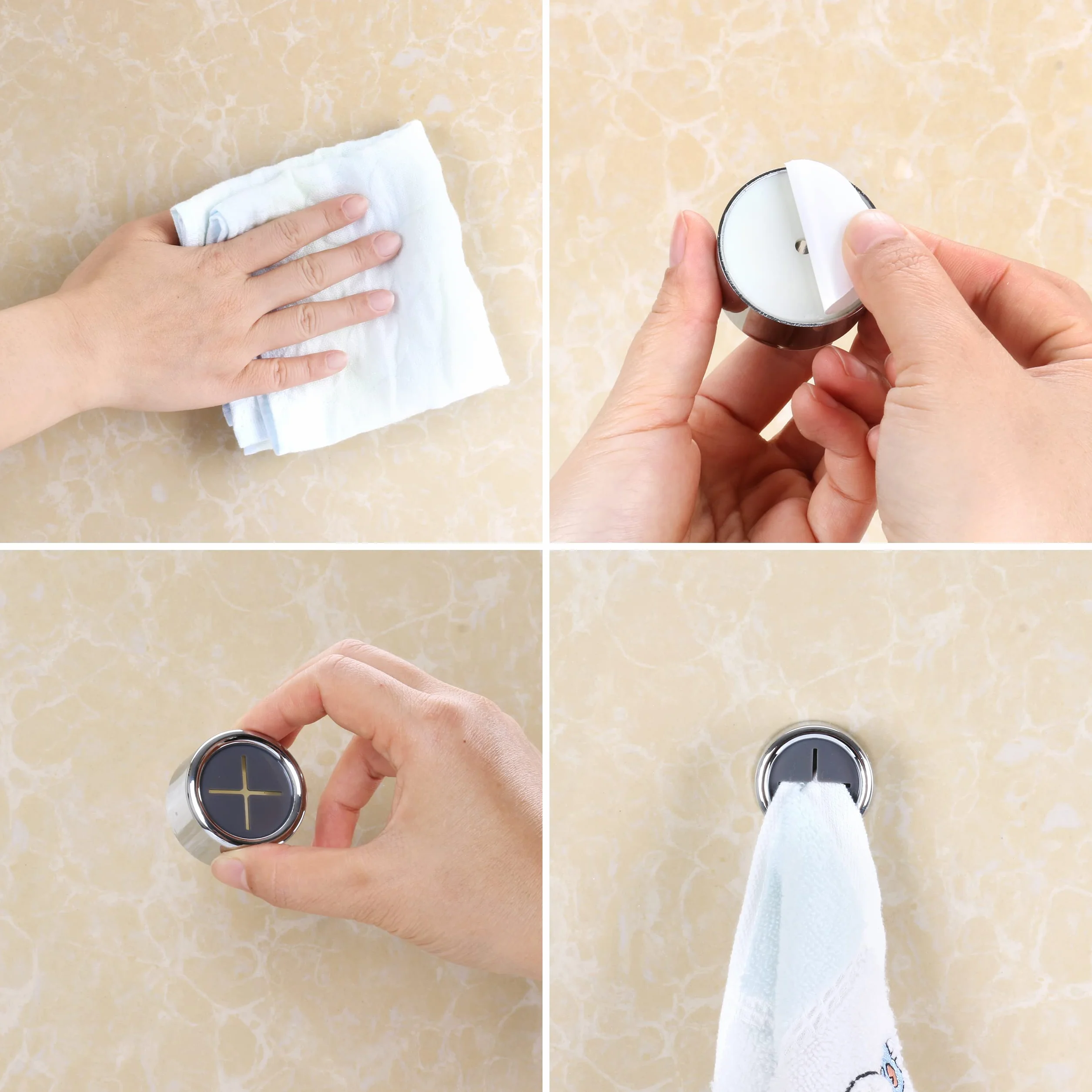 Porta Asciugamani da Cucina Set di 4, Ganci Adesivi o Viti, Multiuso per Bagno