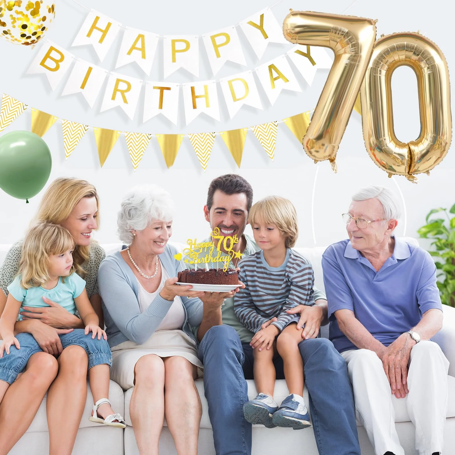 70° Compleanno Ghirlanda Palloncini Decorazione Verde Oro per Uomini e Donne
