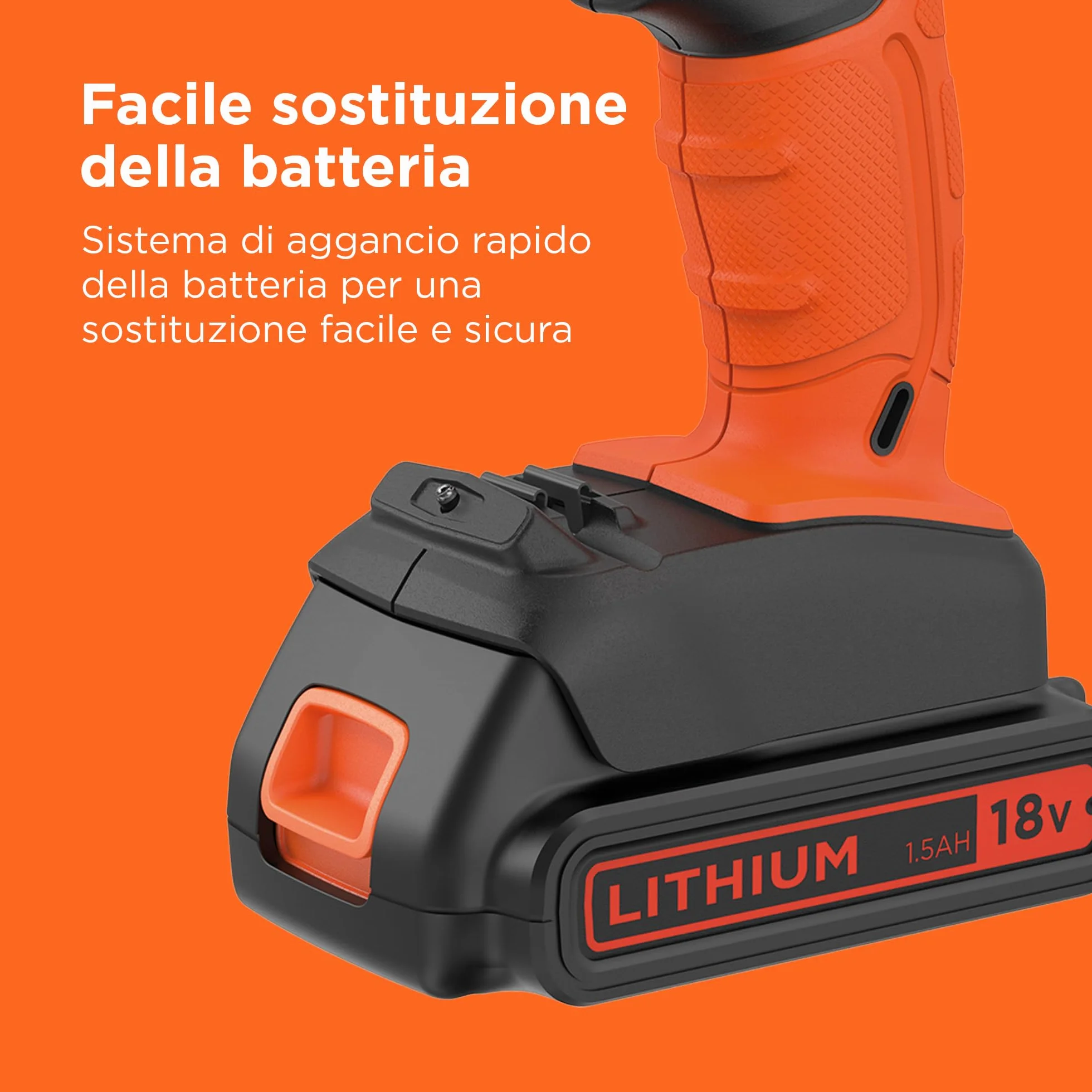 BLACK+DECKER Trapano a percussione a batteria da 18V a 2 velocità con due batterie da 1,5Ah e caricatore da 400mA, coppia di 45Nm, luce da lavoro a LED, BCD003C2K-QW