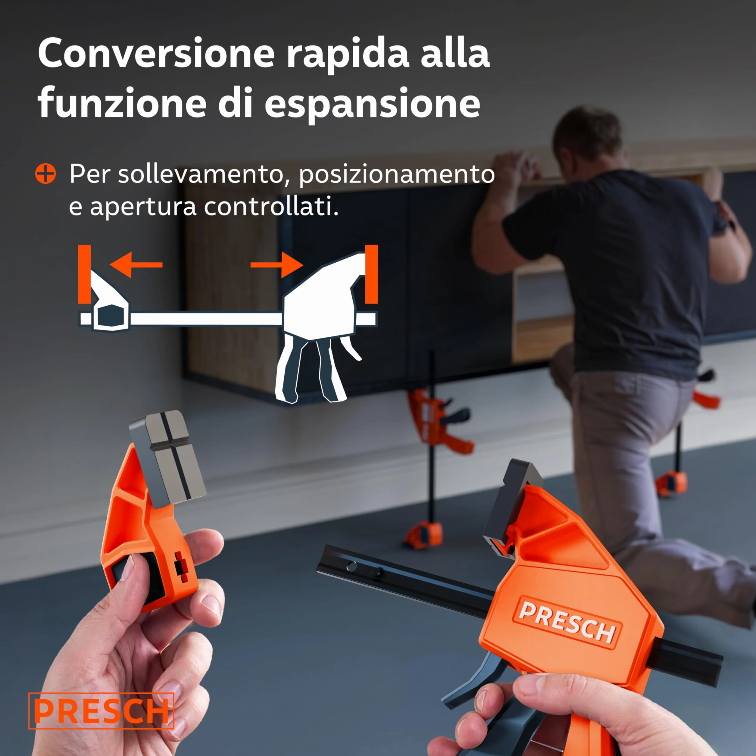 Presch Morsetti da falegname 300mm e 600mm 4 pz - Set di morsetti con forza di serraggio di 150 kg - Acciaio al carbonio e corpo rinforzato in fibra di vetro - Con funzione divaricazione