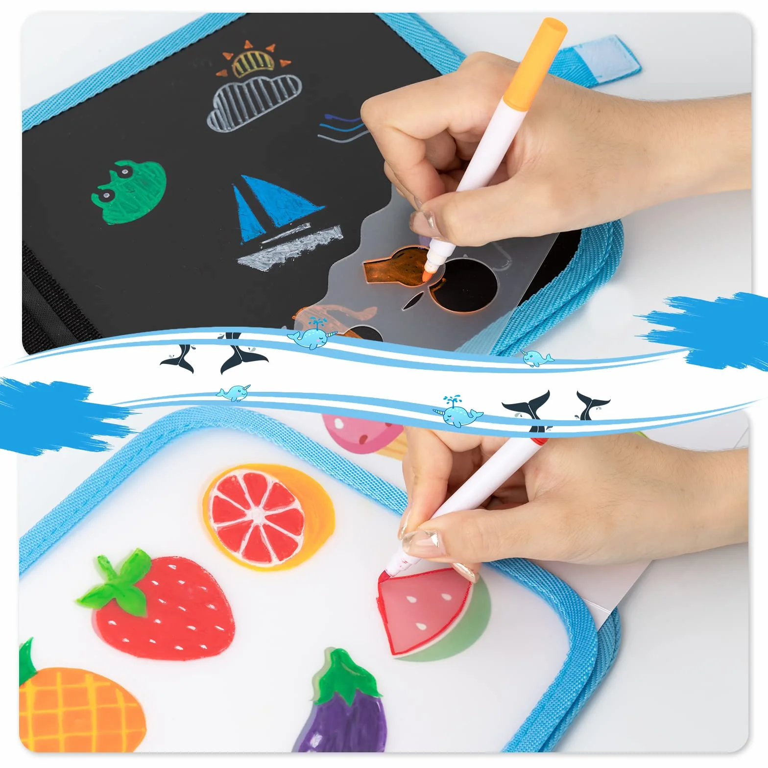 Doodle Giocattoli Portatile da Disegno per Bambini, Libro di Pittura Riutilizzabile 12 Penne Colorate Cancellabili 14 Pagine