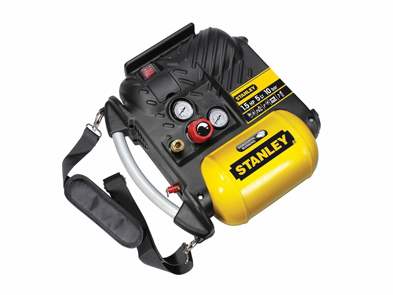 Stanley Compressor DN200/10/5 - Compressore Aria per Auto 10 bar - 5 l - 180 l/min - Compressore portatile con Maniglia e Tracolla - Giallo