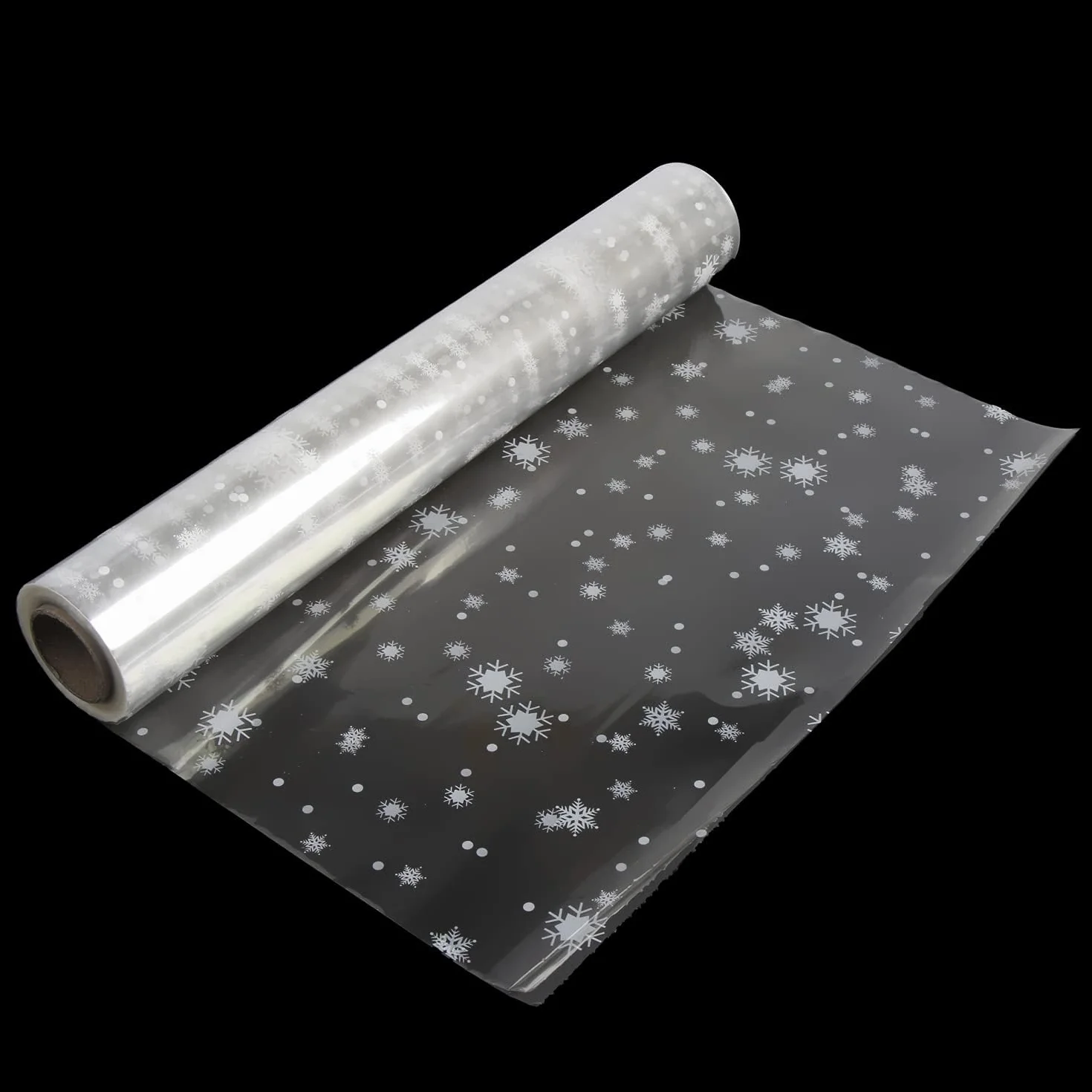 SULOLI Carta Trasparente per Confezioni,80 cm x 30 m Cellophane Trasparenti,Rotolo Carta Regalo Fiocchi di Neve per Cesti,Imballaggio di Natale