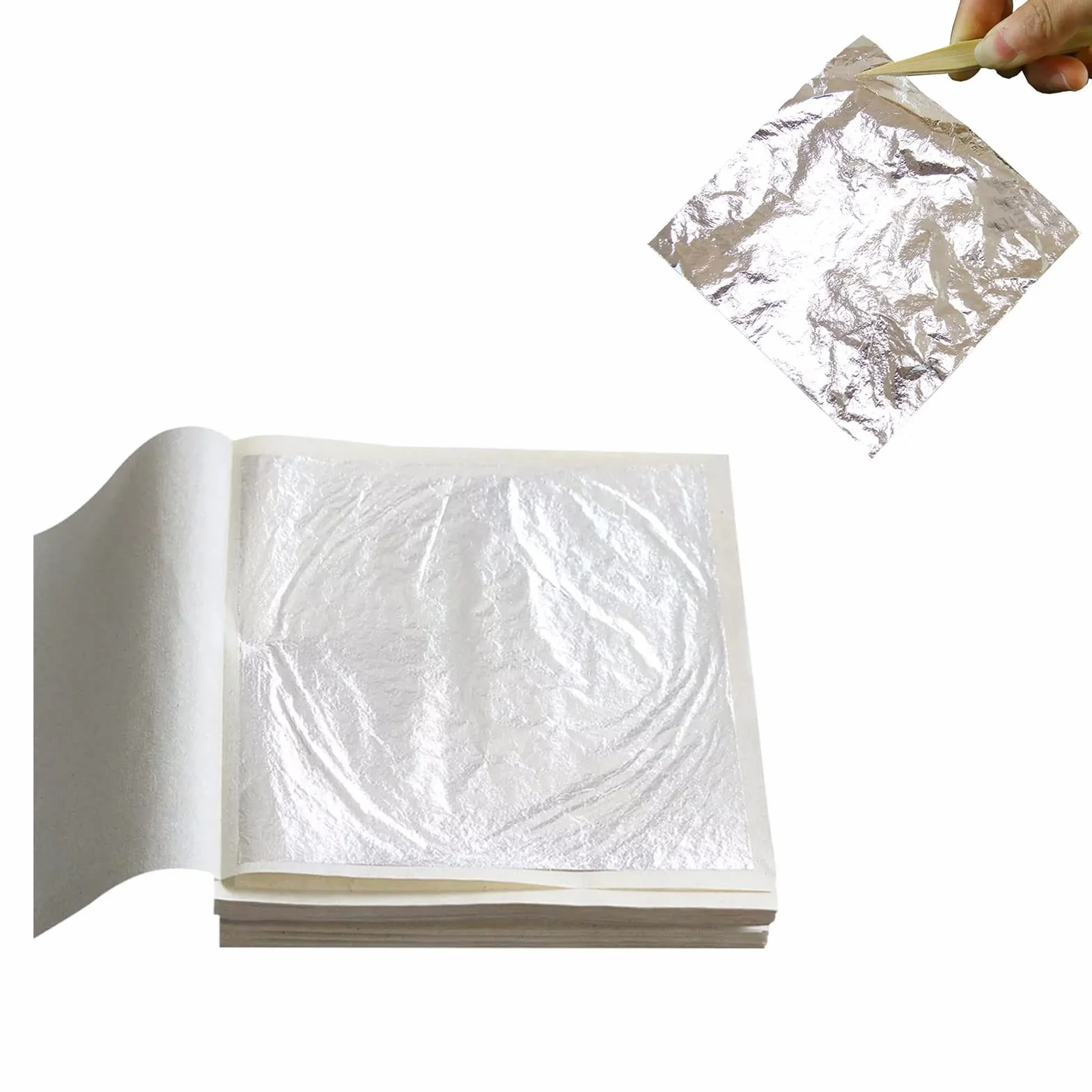 Fogli di Metallo Argentato,Fogli in Foglia Argento,Foglio in Vero Alluminio, Foglio Schabin Imitazione Argento 100 Fogli Foglio Metallico per Pittura, Artigianato, Decorazioni Fai-da-Te