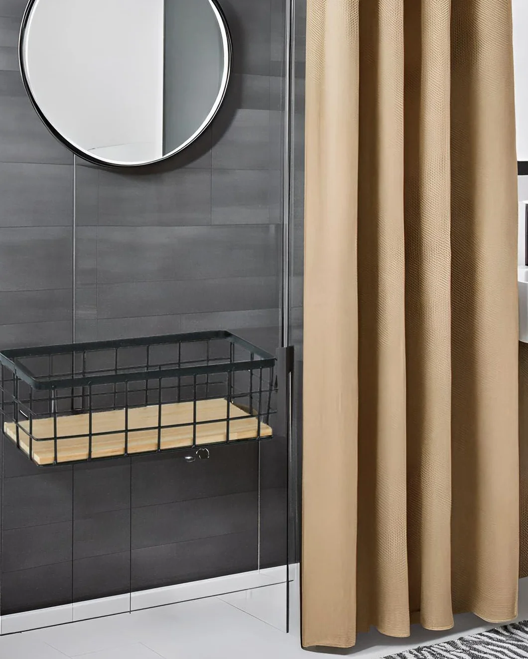 Cesto metallico nero, cestino decorativo da parete in metallo, per il bagno, in metallo, base in legno per frutta, snack e cucina, dispensa (1 pezzo)