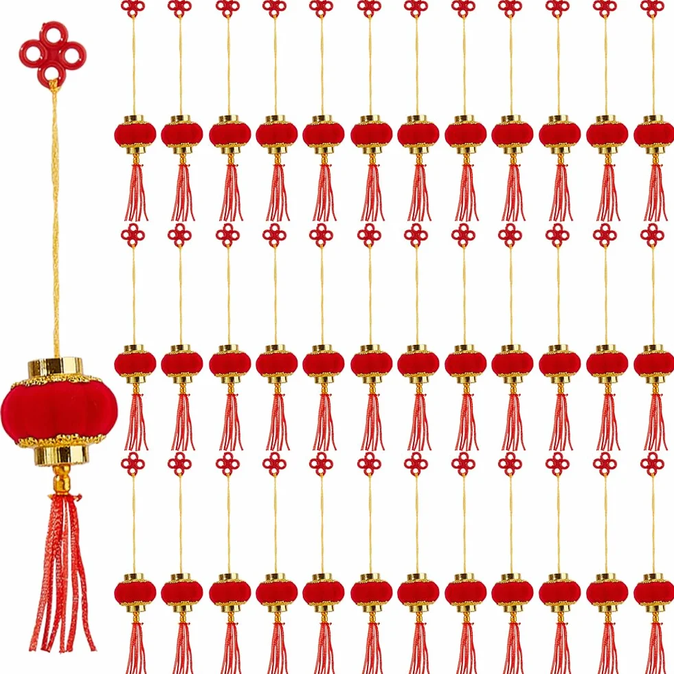 SUPERFINDINGS Set di 2 60 decorazioni cinesi per Capodanno, 31 mm, mini lanterne rosse in velluto, decorazione per Capodanno, matrimoni, feste, ufficio, casa, albero, decorazione esterna
