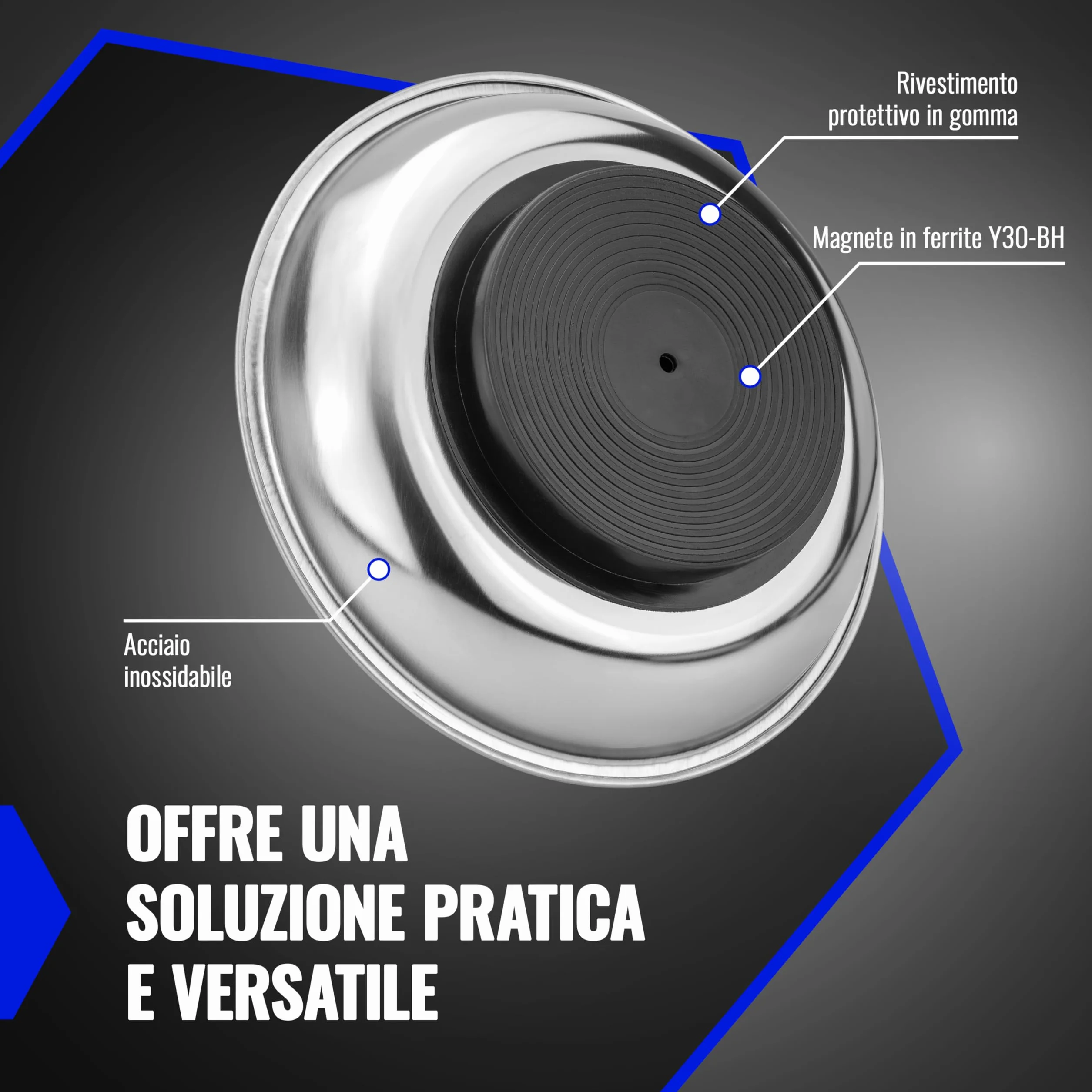 Poppstar 3x Vassoi magnetici per officina, rotondi, diametro 150mm, profondità: 23mm, materiale: acciaio inossidabile