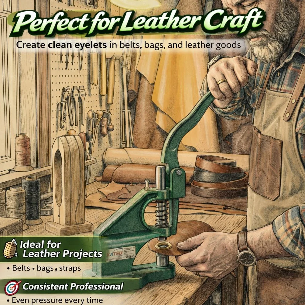 KATSU Occhiellatrice Professionale Macchina Manuale a Pressione 3 Matrici 6mm 10mm 12mm 1500 Gommini