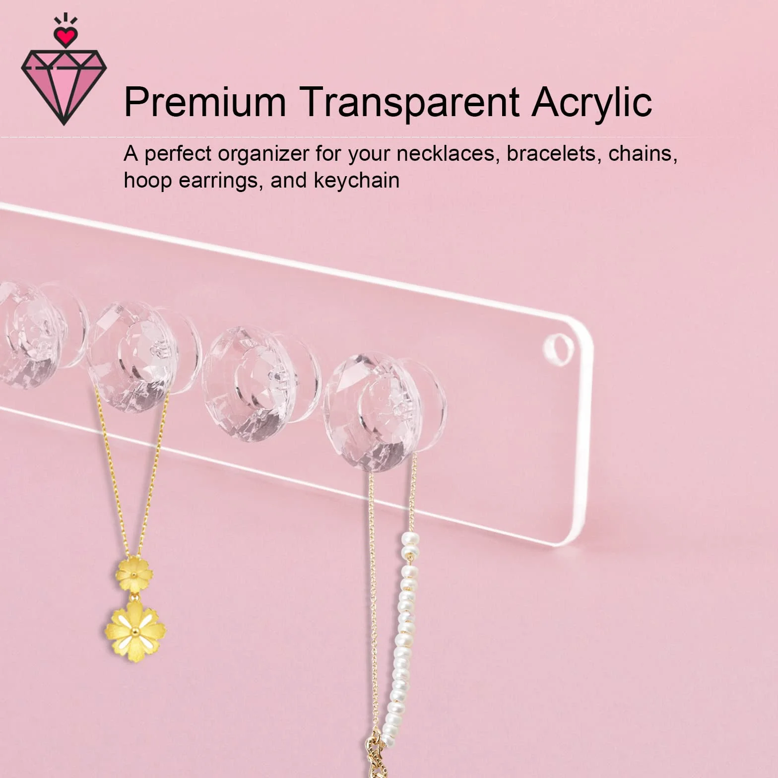 CECOLIC Porta collane acrilico trasparente parete appendini gioielli 12 ganci diamante confezione 4