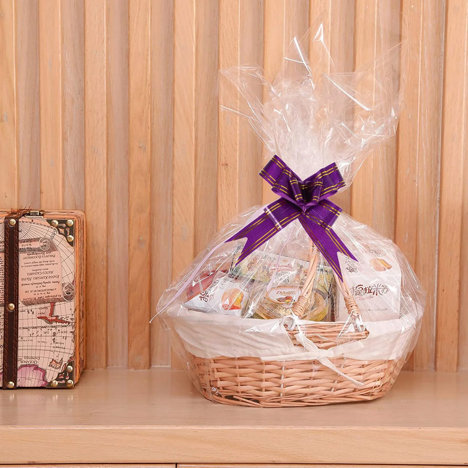 INNAL Set di 20 Sacchetti Regalo in Cellophane, 10 Grandi Sacchetti Regalo Trasparenti in Cellophane 100x70cm, Carta Regalo, Sacchetti in Cellophane con 10 Fiocchi da Tirare per Regali, Cestini