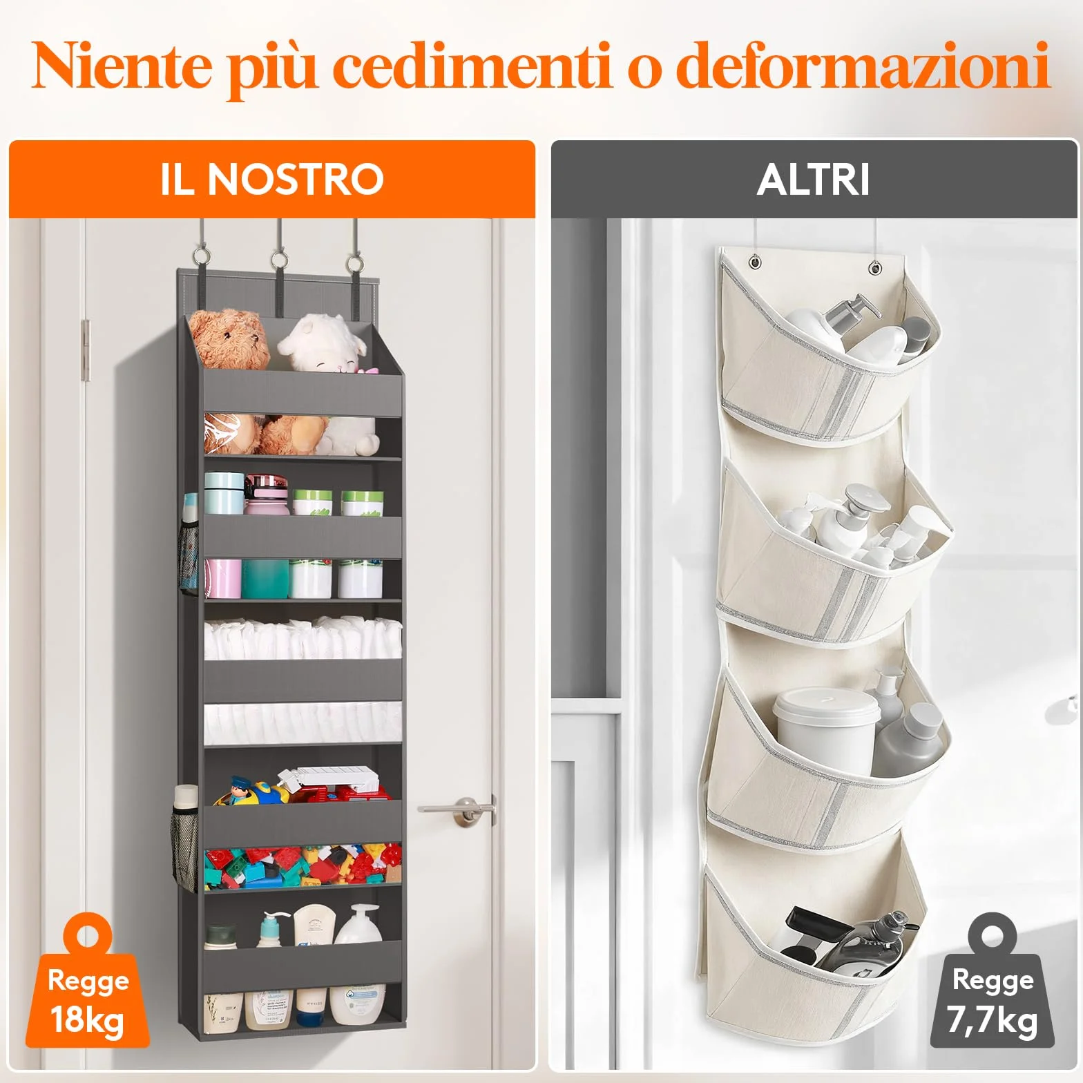 Lifewit Portaoggetti da Appendere 4 Tasche Laterali 2 Ganci Capacità 18 kg 5 Ripiani Grigio