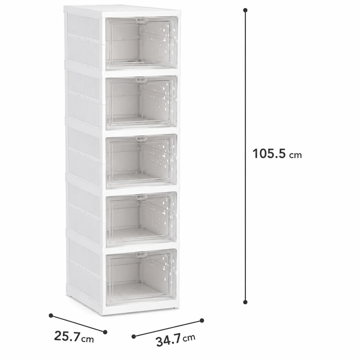 Scarpiera Salvaspazio Pieghevole 6 Ripiani Portascarpe Modulare Impilabile Sportello Antipolvere Trasparente 105x35,5x25,5 cm Bianco