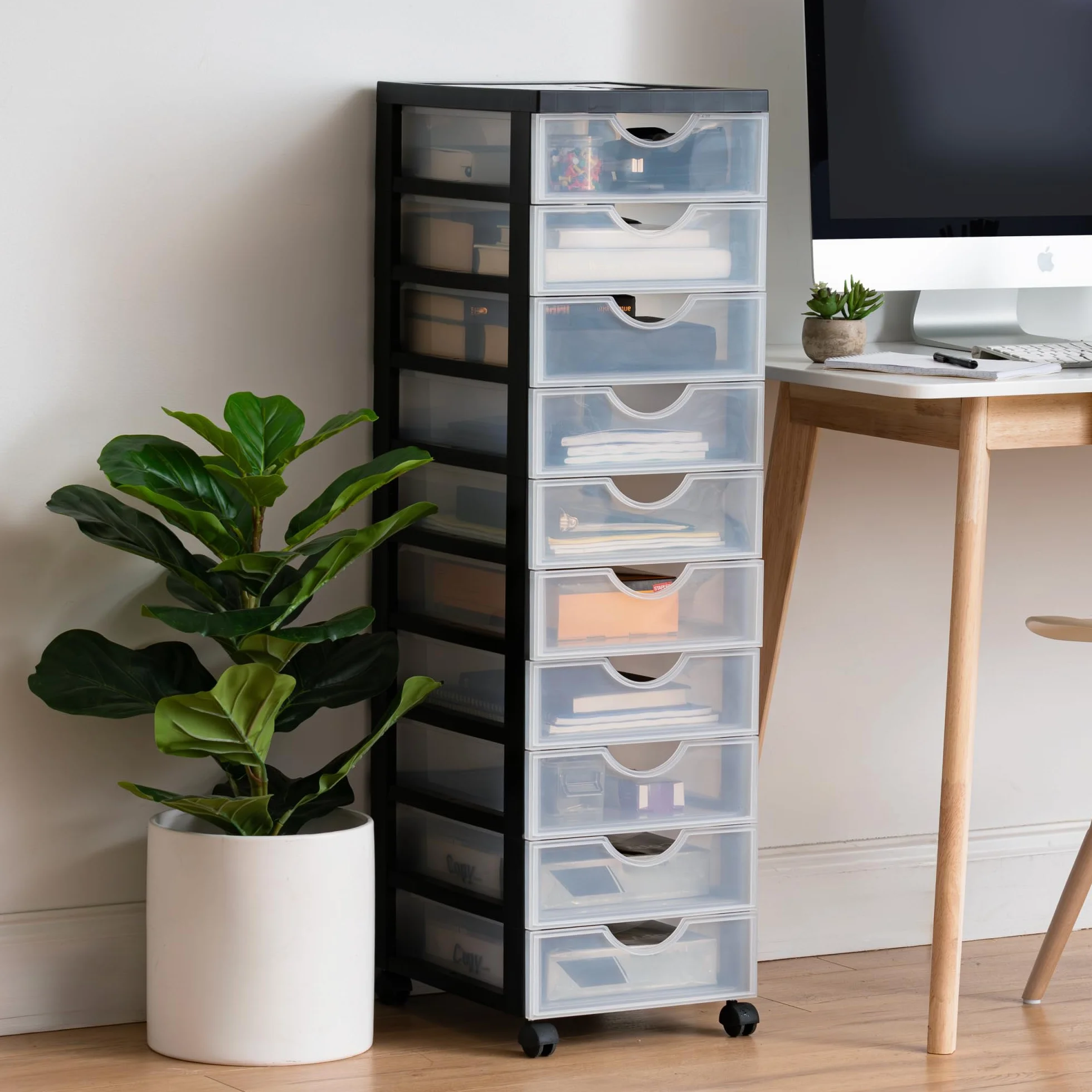 Iris Ohyama Cassettiera in Plastica con ruote, 10 Cassetti Piccoli, Nero, Maniglie facili da tirare, Organizzatore, Per Camera Da Letto, Bagno, Scuola e Ufficio, Senza BPA, Contenitore, DDDC-010