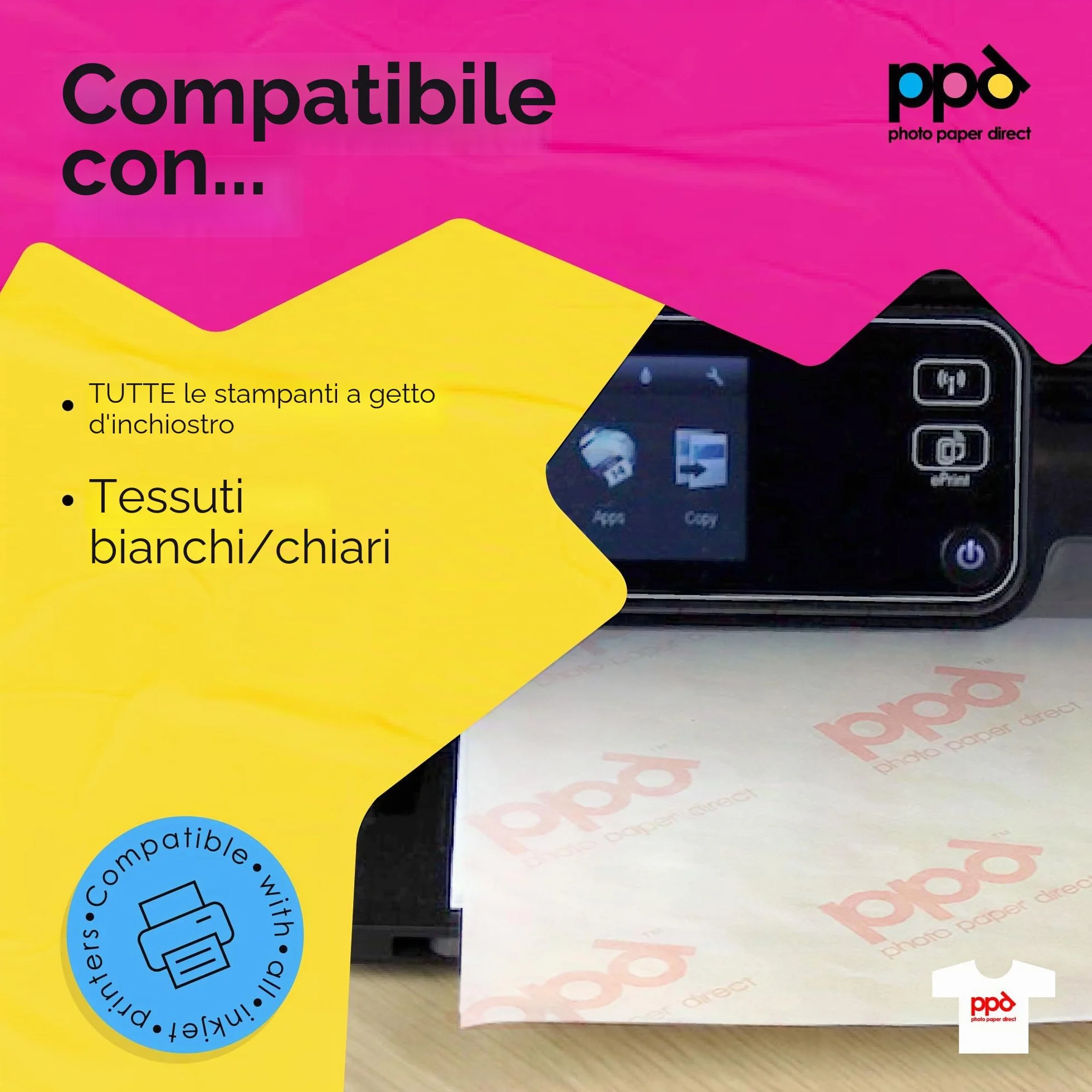 PPD A4 10 Fogli di Carta Trasferibile Termoadesiva per Inkjet - T-Shirt E Tessuti Chiari - PPD-1-10