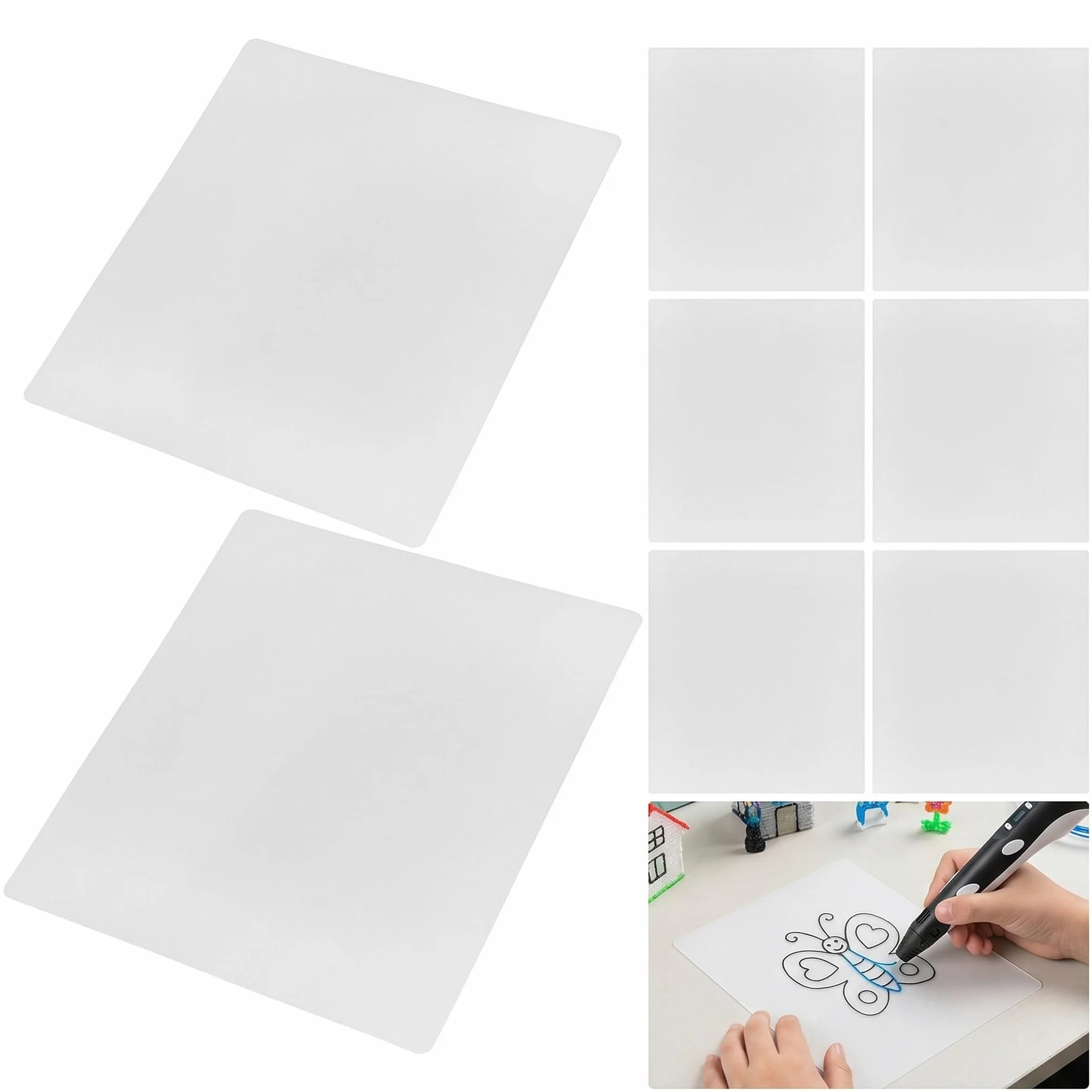 Angoily 10 tappetini per penna 3D trasparenti in PVC, per bricolage, portatili, adatti per diversi pennarelli a pressione 3D, tappetino da schizzo riutilizzabile