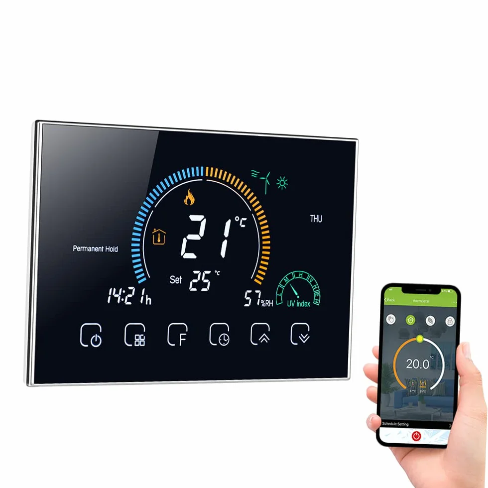 Aoresac Termostato per caldaia a gas, termostati intelligenti WiFi per la casa, termostato intelligente programmabile con controllo vocale, display LCD retroilluminato (nero)