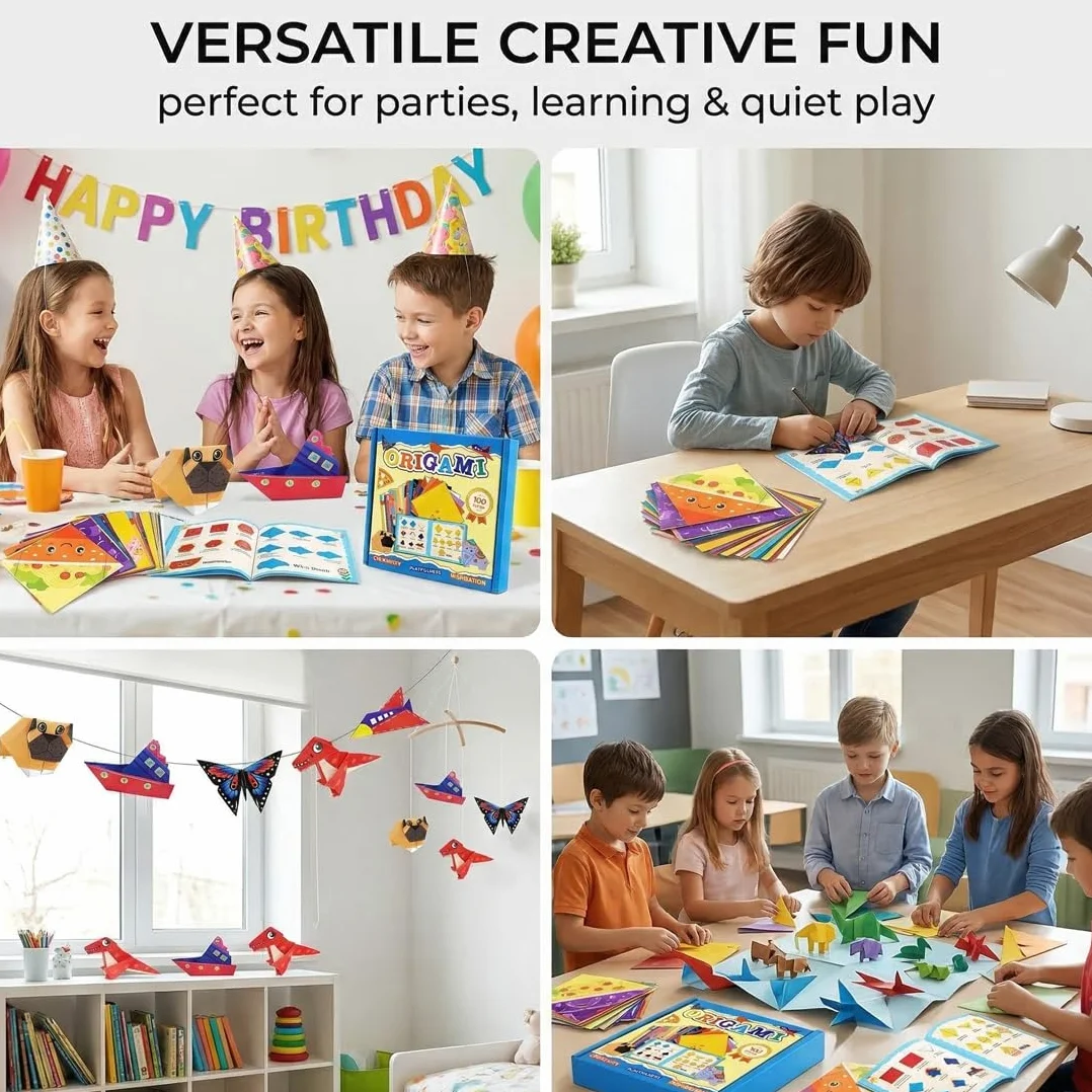 Carta Origami per bambini, include 100 fogli colorati e un manuale di istruzioni con 45 progetti, per stimolare la creatività, la manualità e l'apprendimento attraverso il divertimento