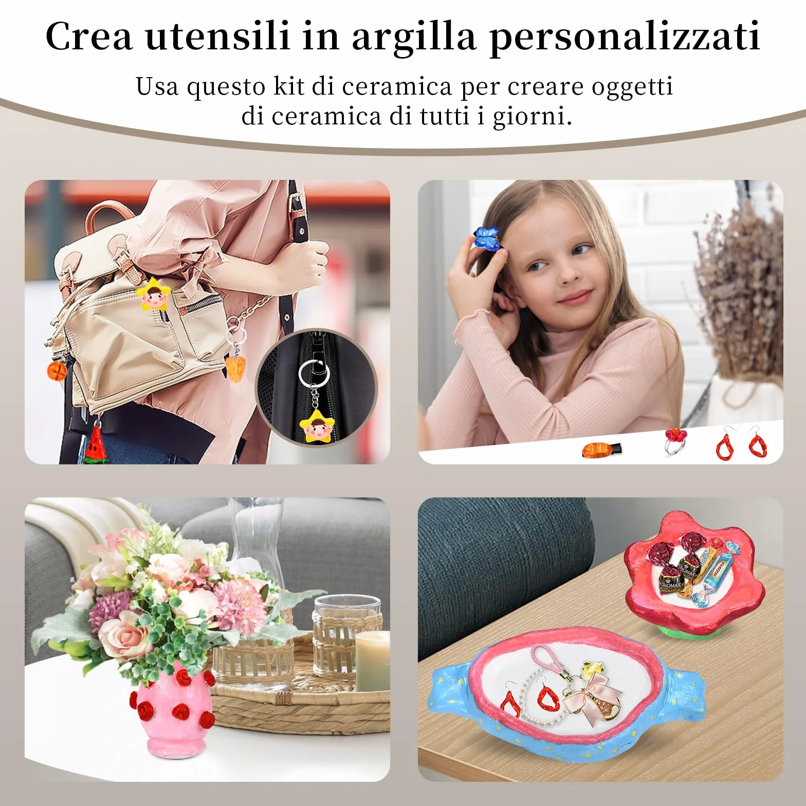 Herenear Kit Ceramica Fai da Te per Principianti, Set Argilla Senza Cottura, Set per Argilla Essiccata all'Aria (Kit Ceramica)