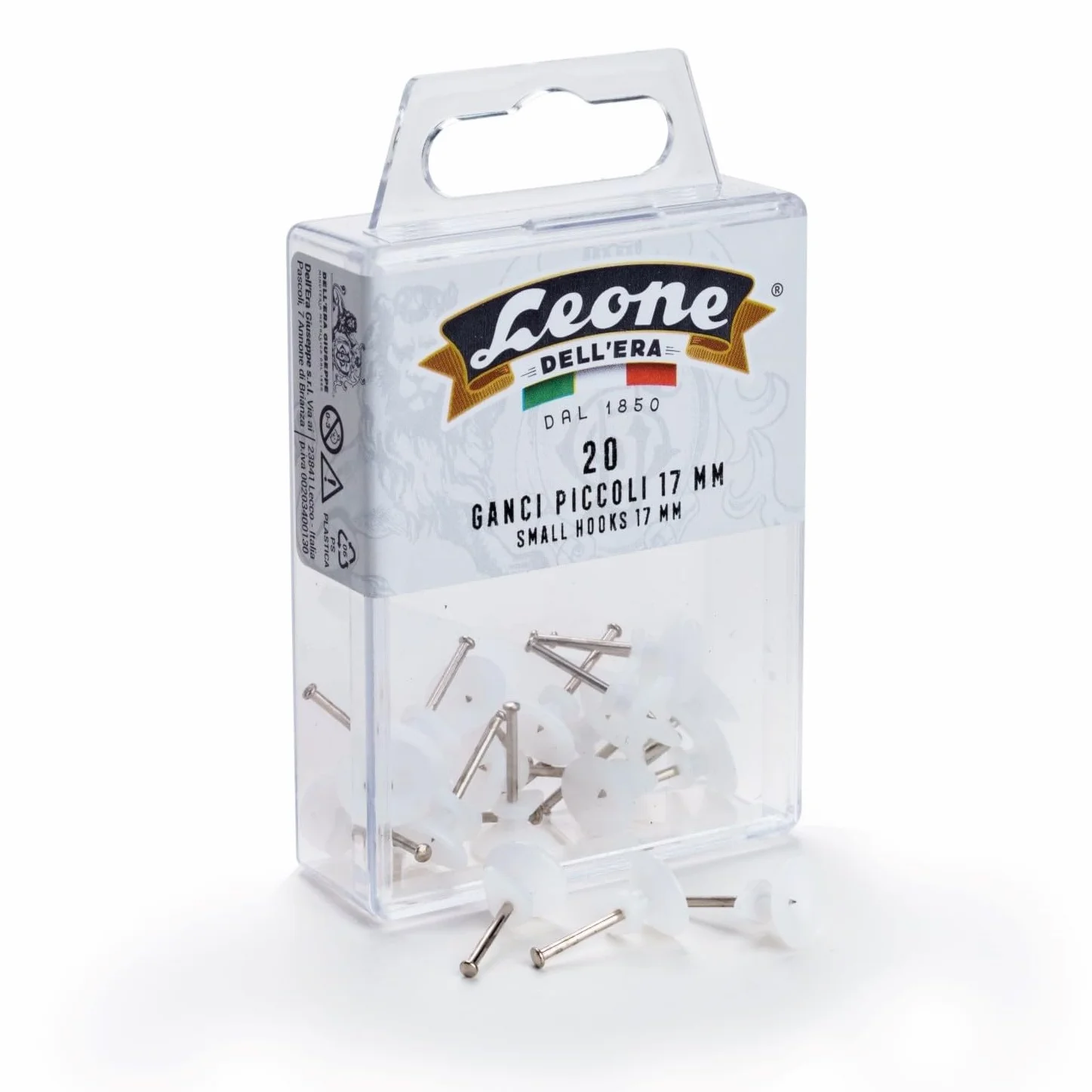 20 Ganci piccoli Leone Dell'Era per appendere quadri con spilli in acciaio temprato - Scatola appendibile - Made in Italy