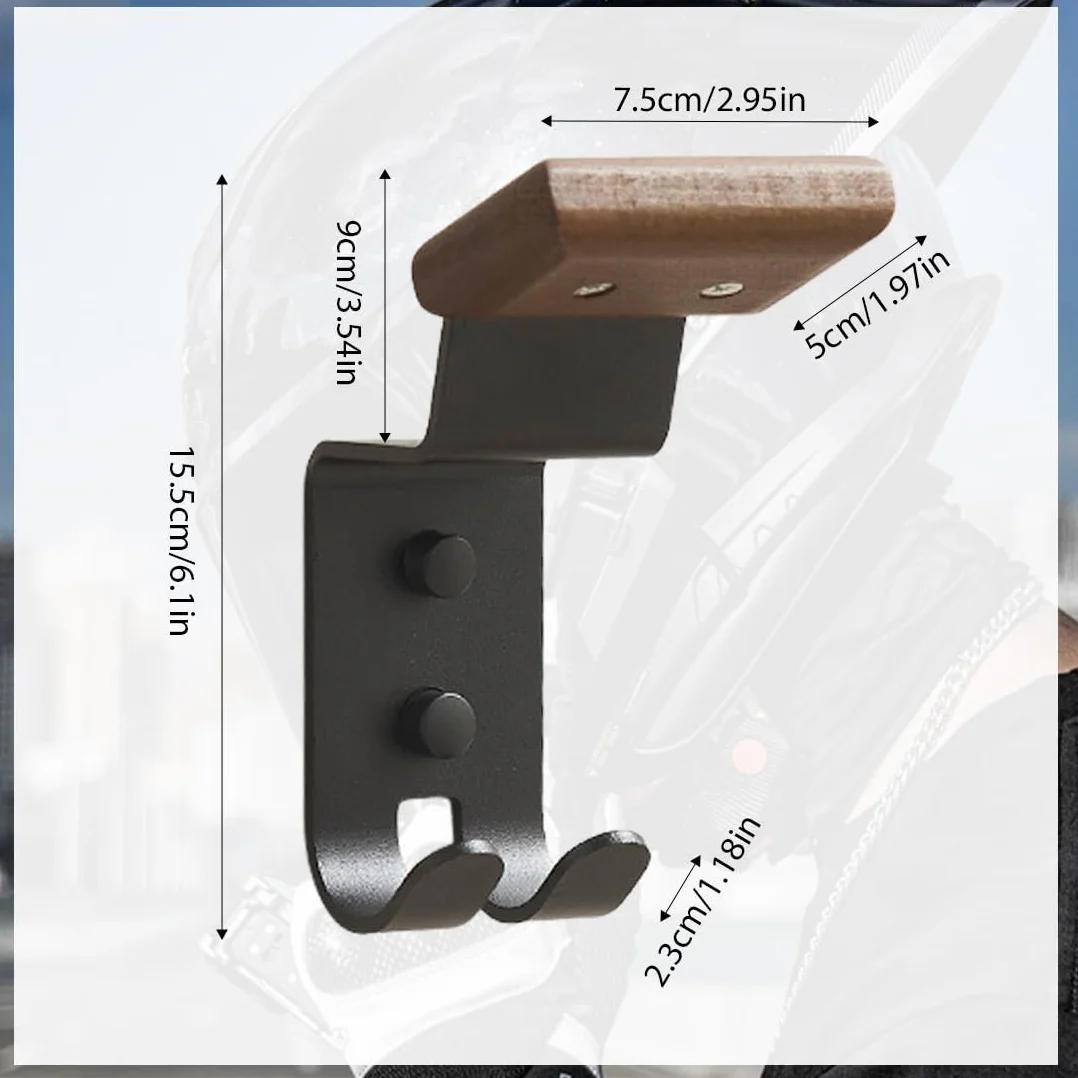 Porta Casco Moto da Parete di Faggio, Appendi Casco Multifunzione, Supporto Caschi Moto con Ganci