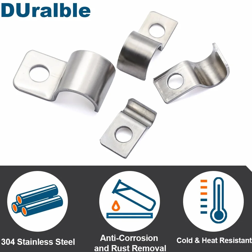 Ø 14 mm Fermacavo Unico Foro Morsetti, 20 Pezzi U Clip per Cavi in Acciaio Inossidabile 304, Morsetti per Tubi, Per Installazione di Cavi Interni ed Esterni