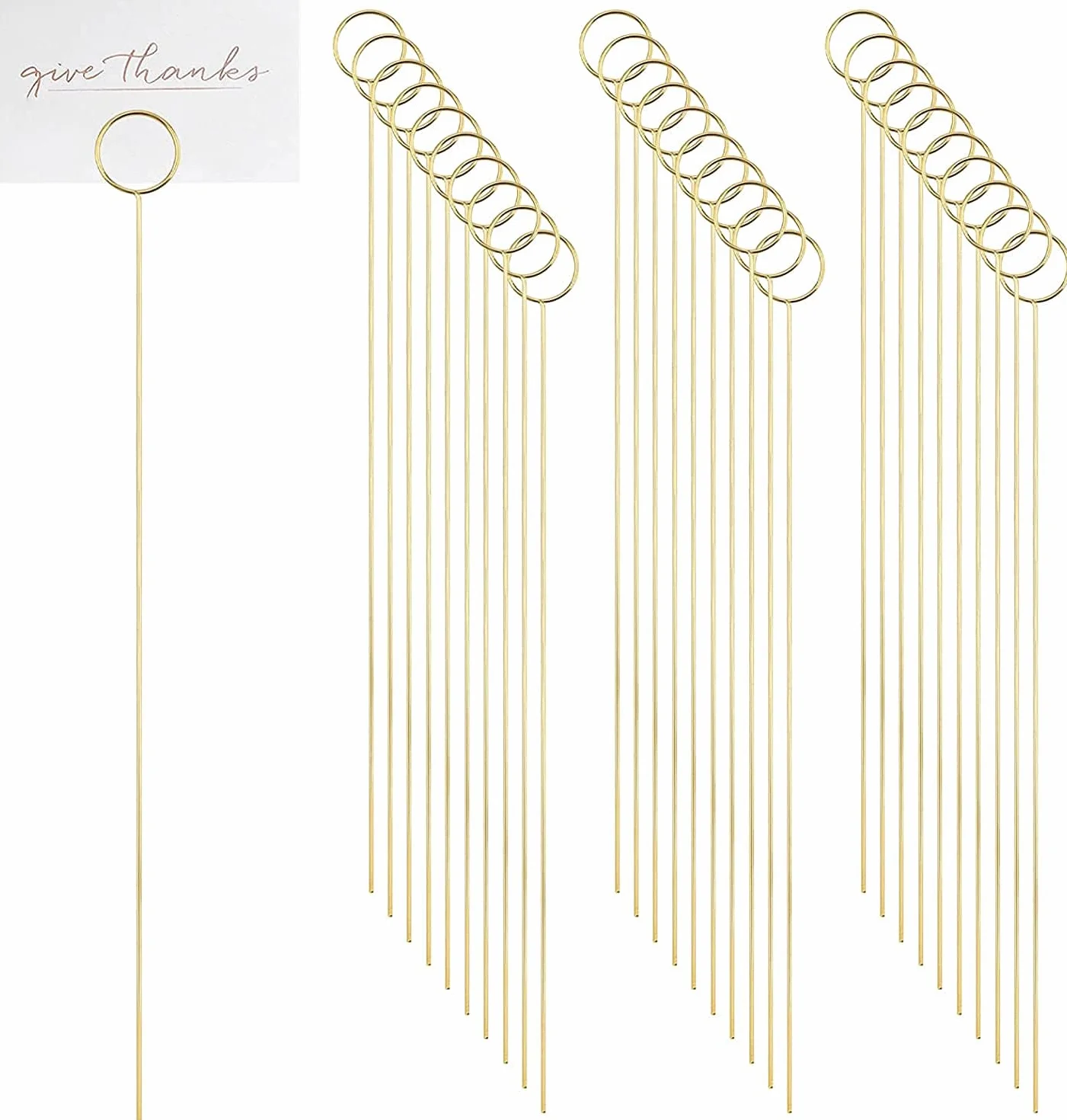 H&W 40 Pezzi Di Segnaposto Floreali,Porta Numeri Da Tavolo in Filo Metallico da 30.5CM,Portafoto a Forma Di Cuore Dorato per Centrotavola,Porta Menu Fotografico Noto Memo Clips per Matrimonio