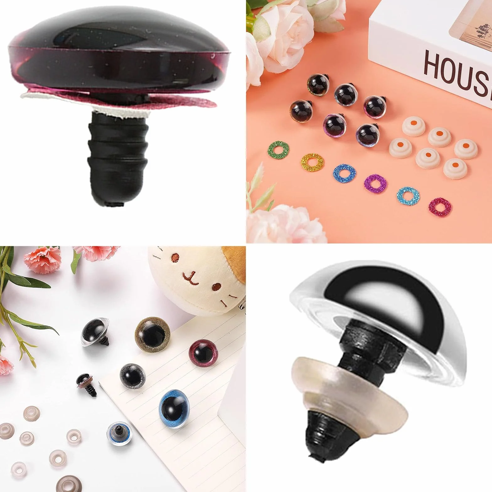Kit Strumento Occhi di Sicurezza Rosa 1150 PCS con Pinza Ergonomica per Occhi Amigurumi 3D Glitter, 5-30 mm per Animali all’Uncinetto, Pupazzi e Peluche, Accessori Fai da Te con Rondelle e Nasi