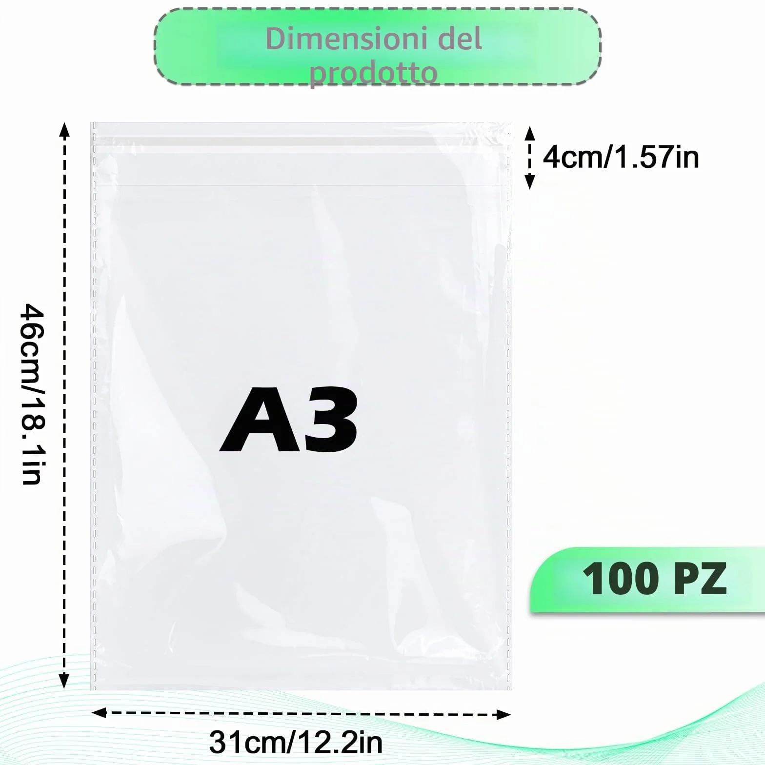 JIANTA 100 Pezzi A3 Cellophane Bags, Autosigillanti Trasparente Cellophane Sacchetti per Opere d'Arte/Foto/Cartoline/Stampe, Sacchetti per Imballaggio, Borse da Esposizione, 31cm x 46cm
