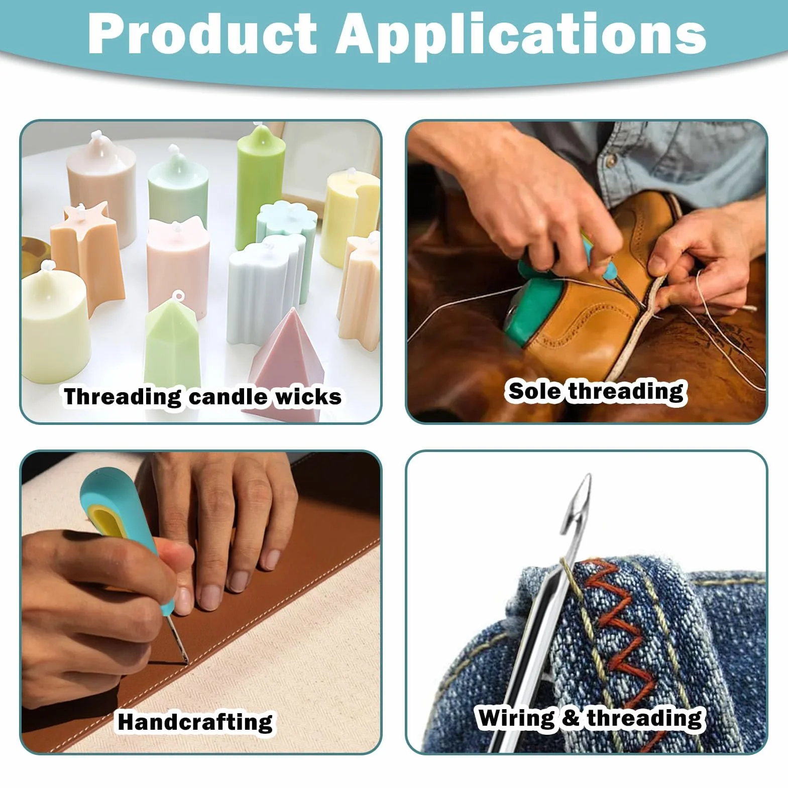3 Punch Needle Set per la produzione di candele, stoppini per candele, strumenti con cono tondo, trapano a mano, stoppino per stampi in silicone, candele, accessori per candele per