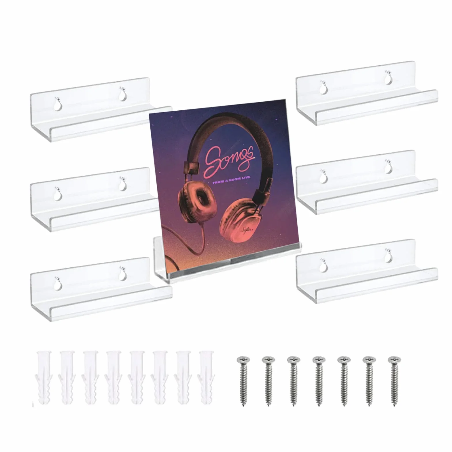 6 Pezzi porta vinili da parete Trasparente, porta cd da parete, mensole per vinili, espositore vinili, porta dischi vinile (Trasparente)