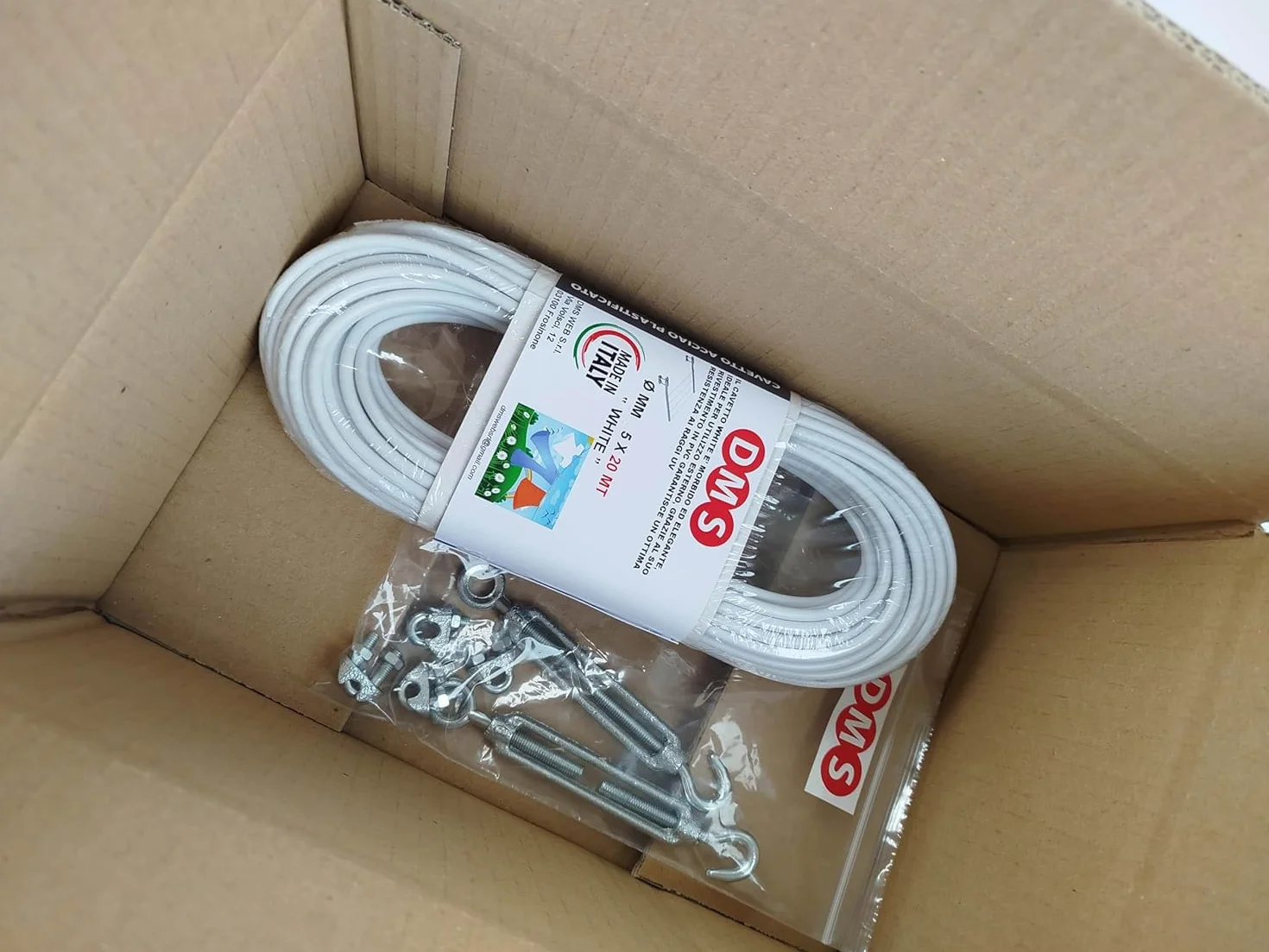 DMS Filo per stendere il bucato da esterno 20Mt - diametro mm 5. Resistente. Cavetto in acciao rivestito, stendibiancheria Prodotto Italiano (20 MT)