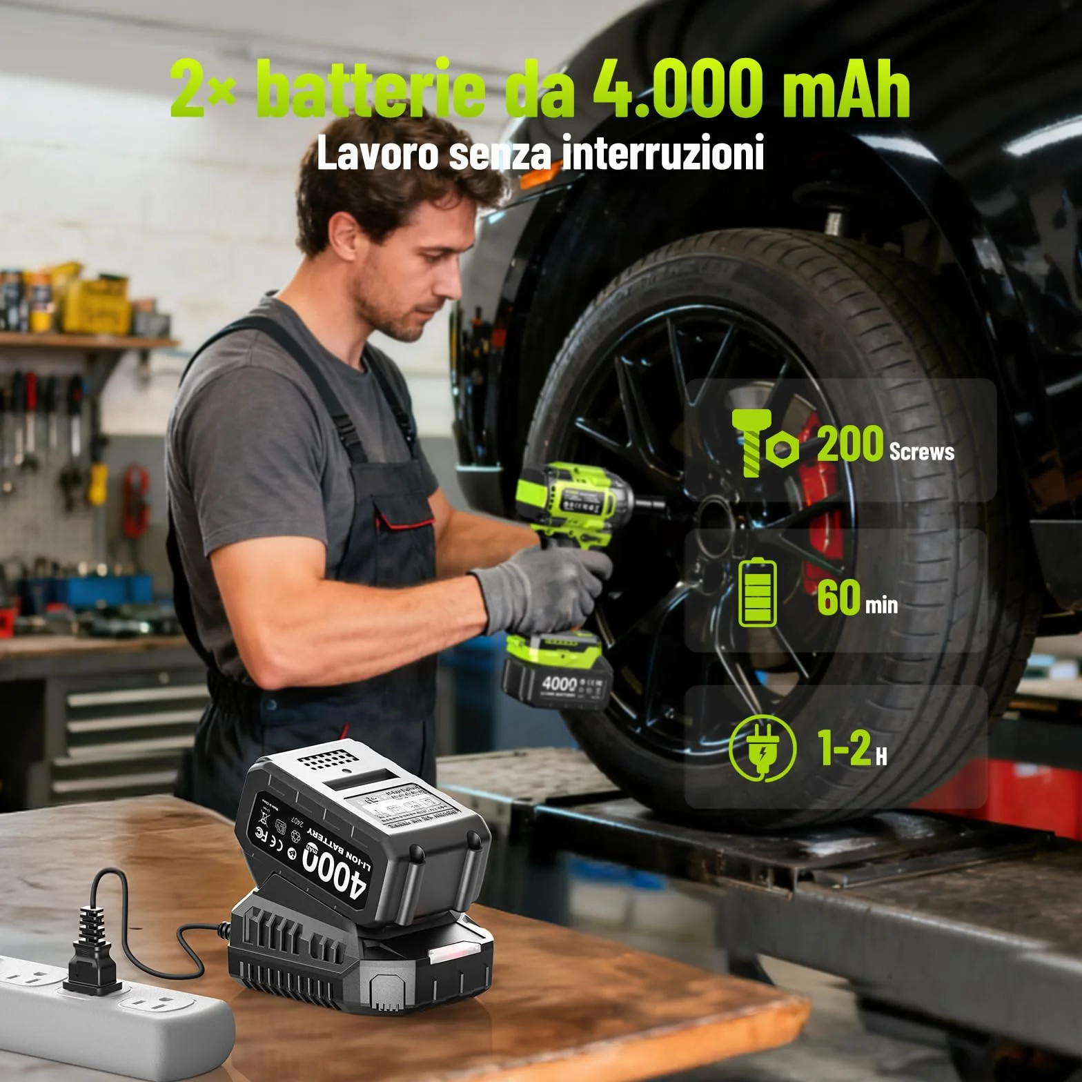 Robustrue Avvitatore a impulsi a batteria 1/2" 800 N·m brushless 2800 giri/min 2 batterie 4,0Ah 4 bussole